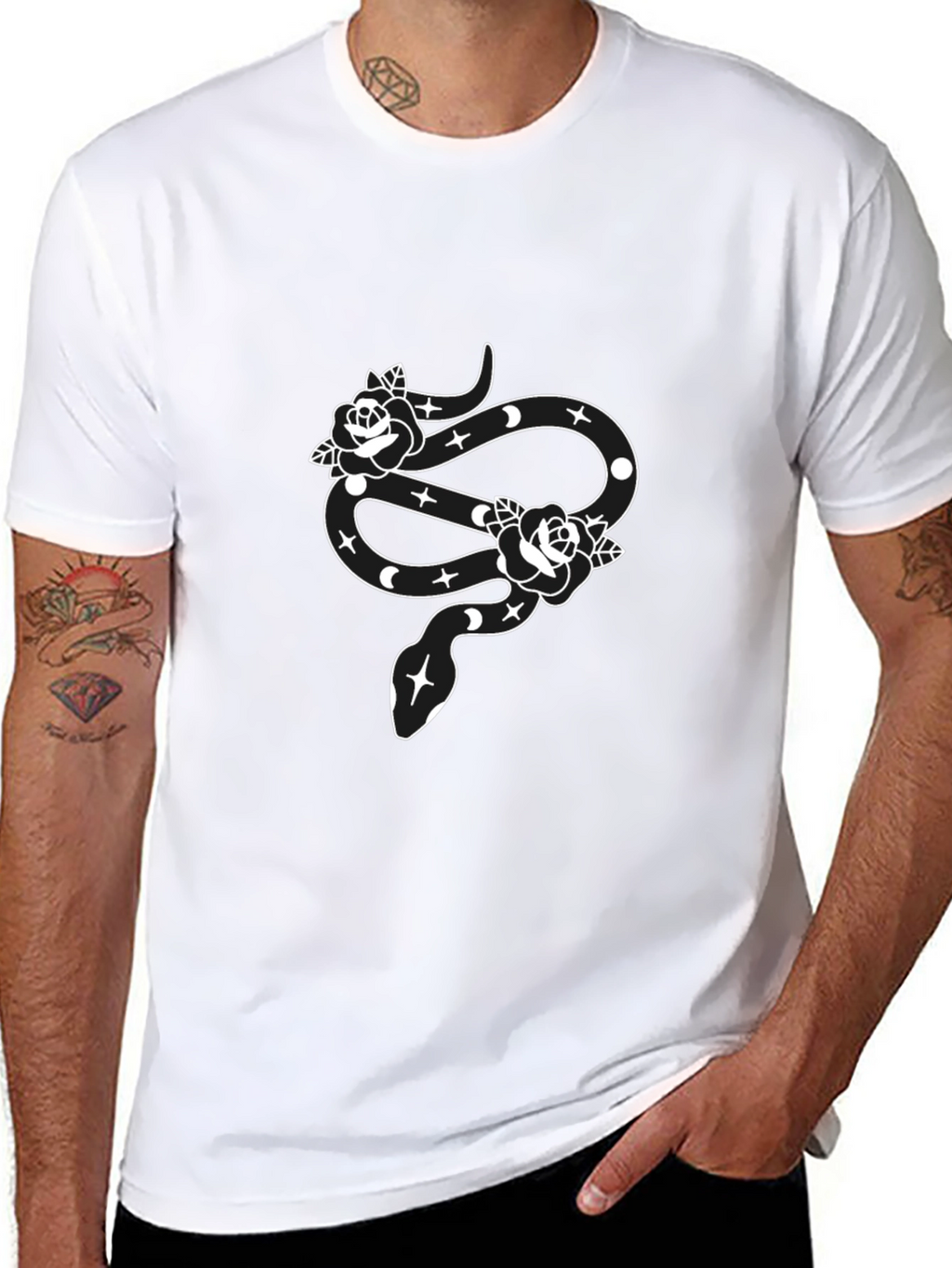 Snake & Roses Graphic Black T-Shirt