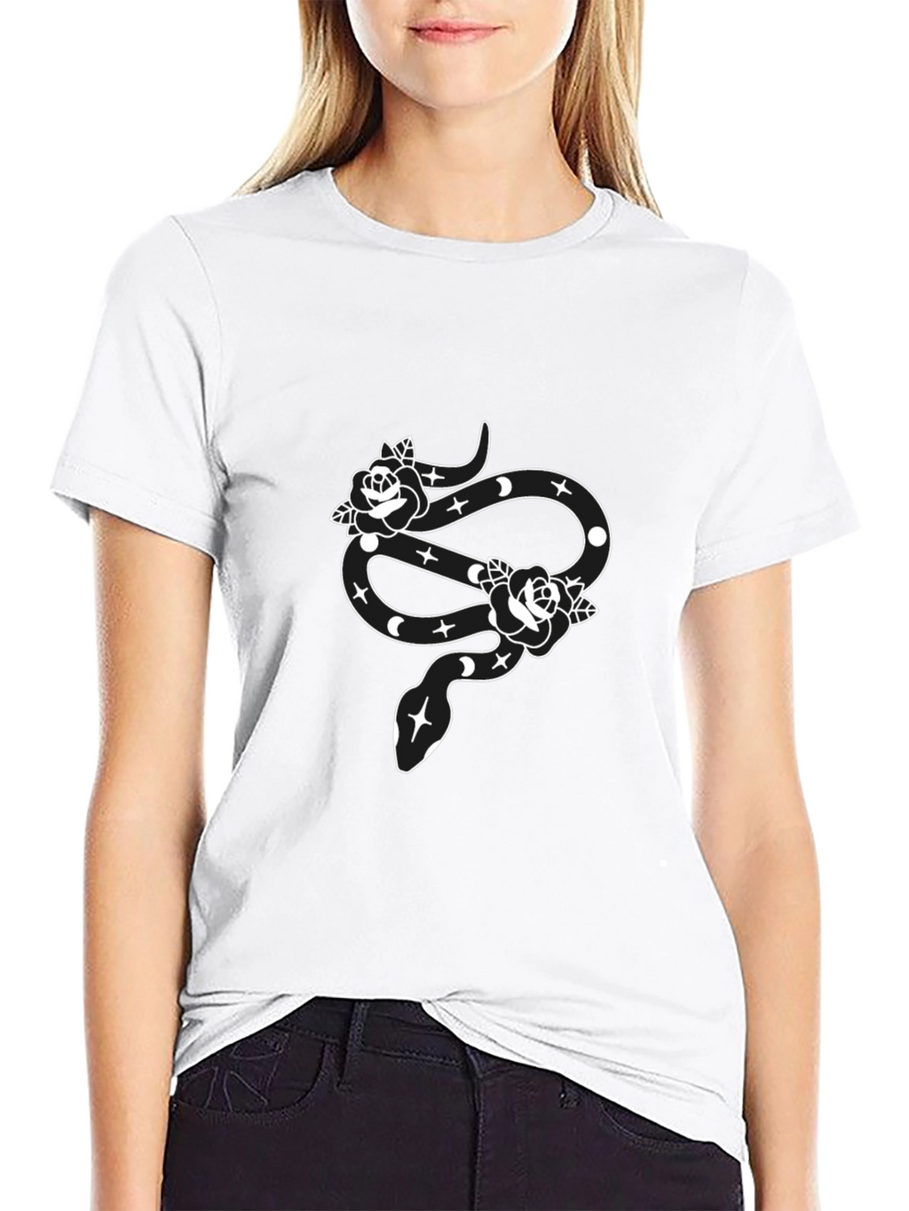 Snake & Roses Graphic Black T-Shirt