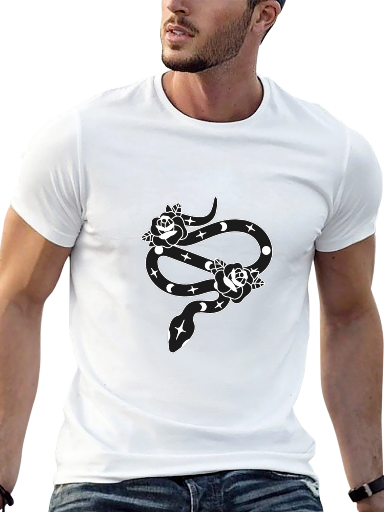 Snake & Roses Graphic Black T-Shirt