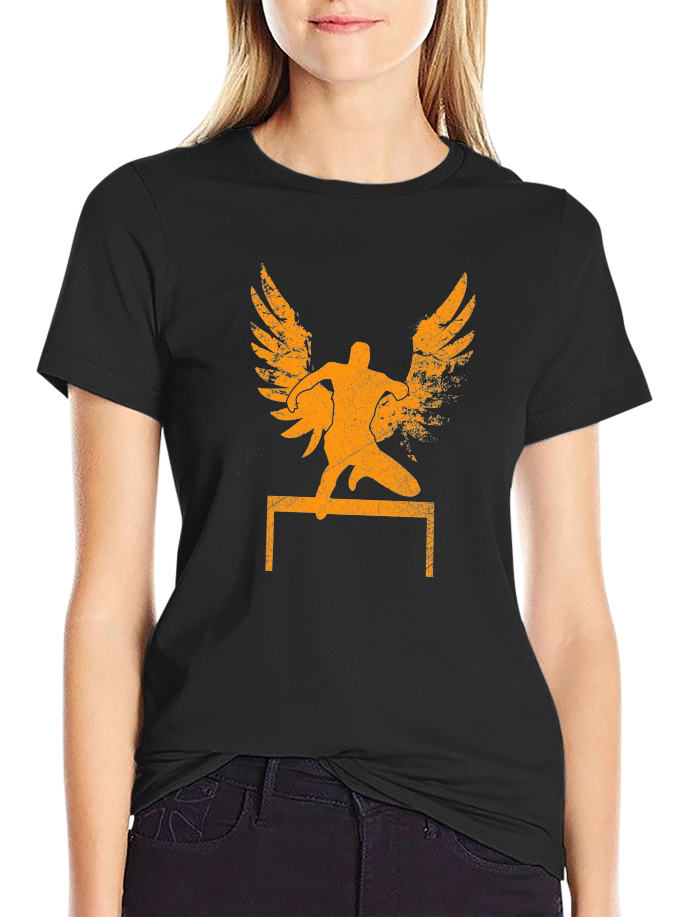 Winged Hurdler Graphic Tee - Sporty Black T-Shirt