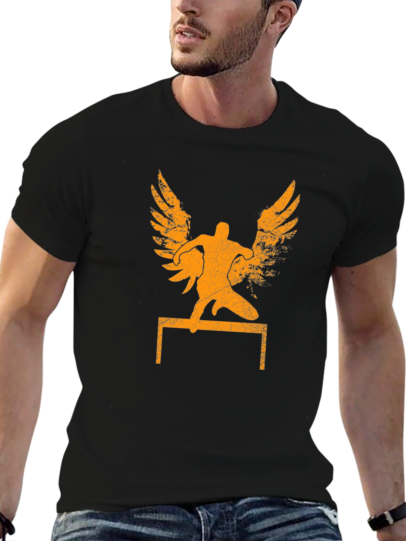 Winged Hurdler Graphic Tee - Sporty Black T-Shirt