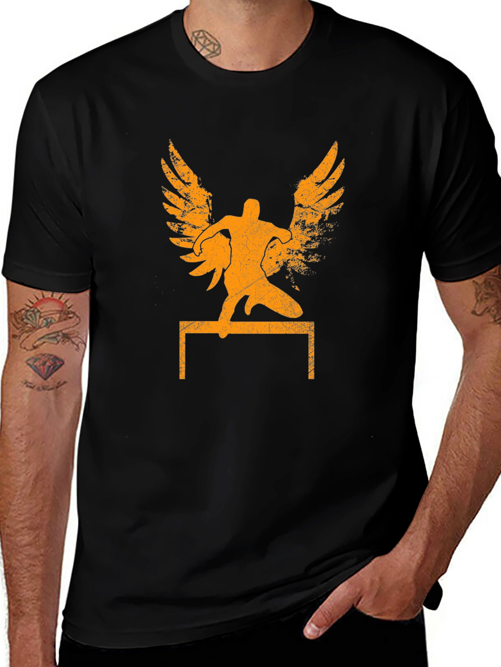 Winged Hurdler Graphic Tee - Sporty Black T-Shirt