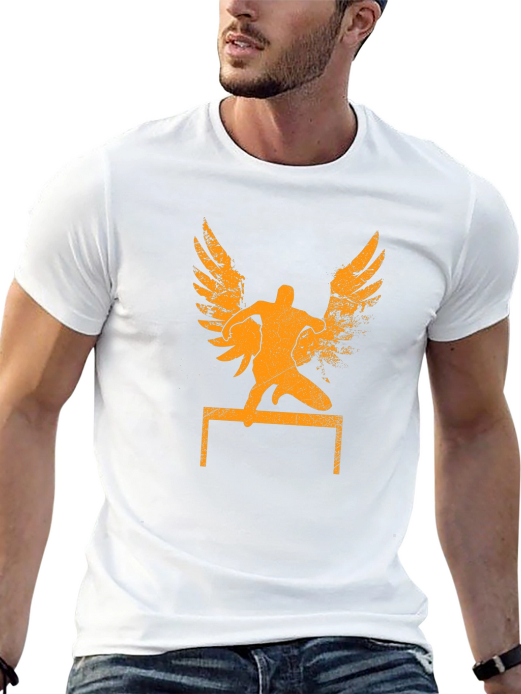 Winged Hurdler Graphic Tee - Sporty Black T-Shirt