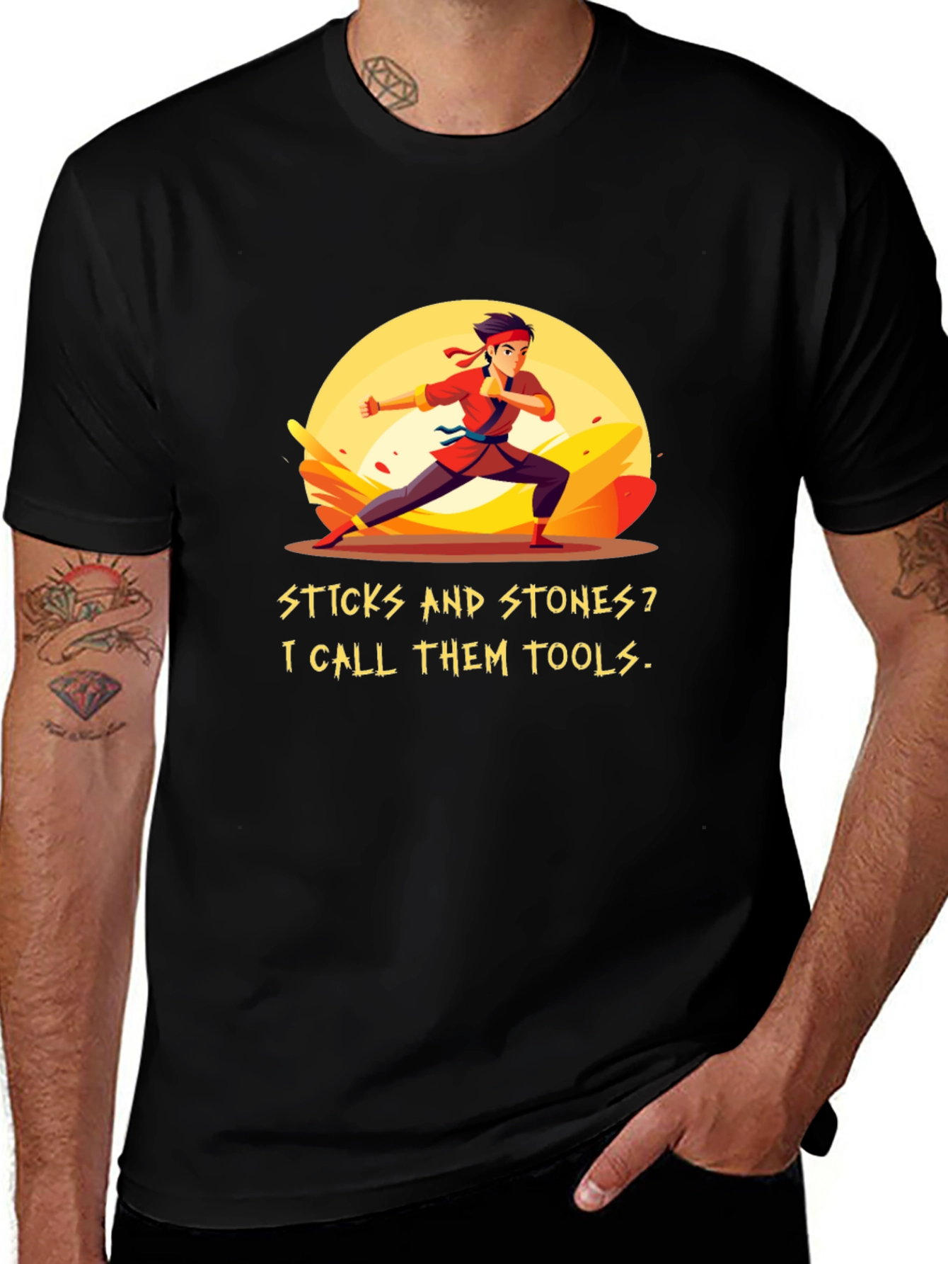 Sticks and Stones T-Shirt - Martial Arts Humor Tee
