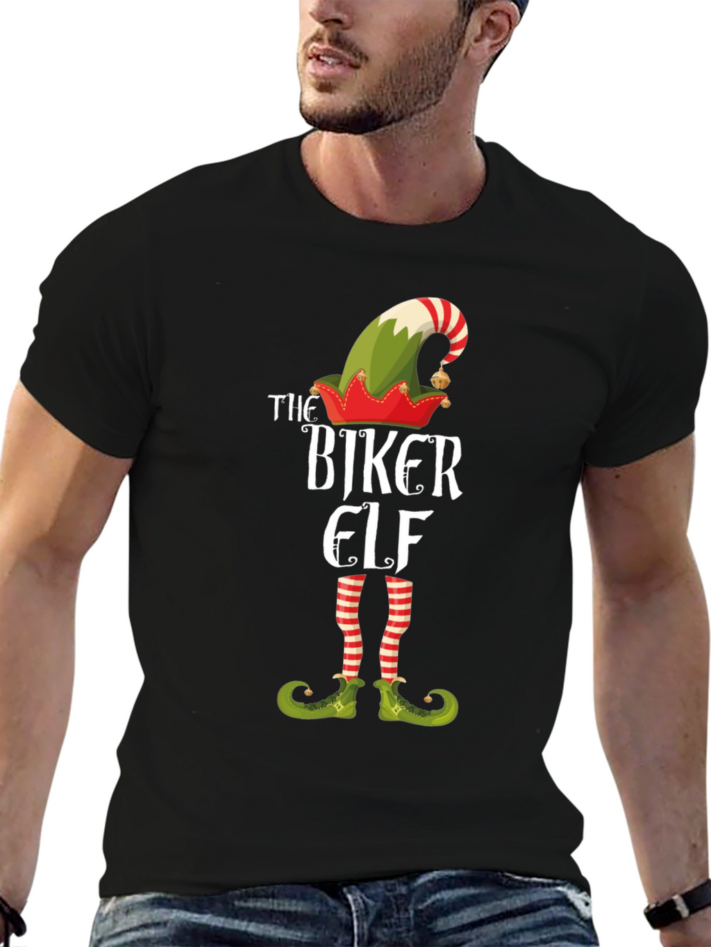 The Biker Elf T-Shirt - Holiday Novelty Tee