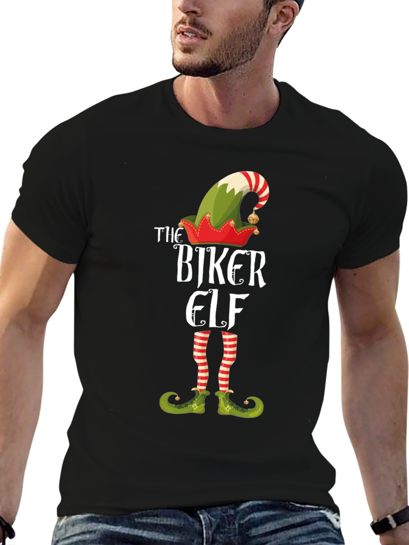The Biker Elf T-Shirt - Holiday Novelty Tee