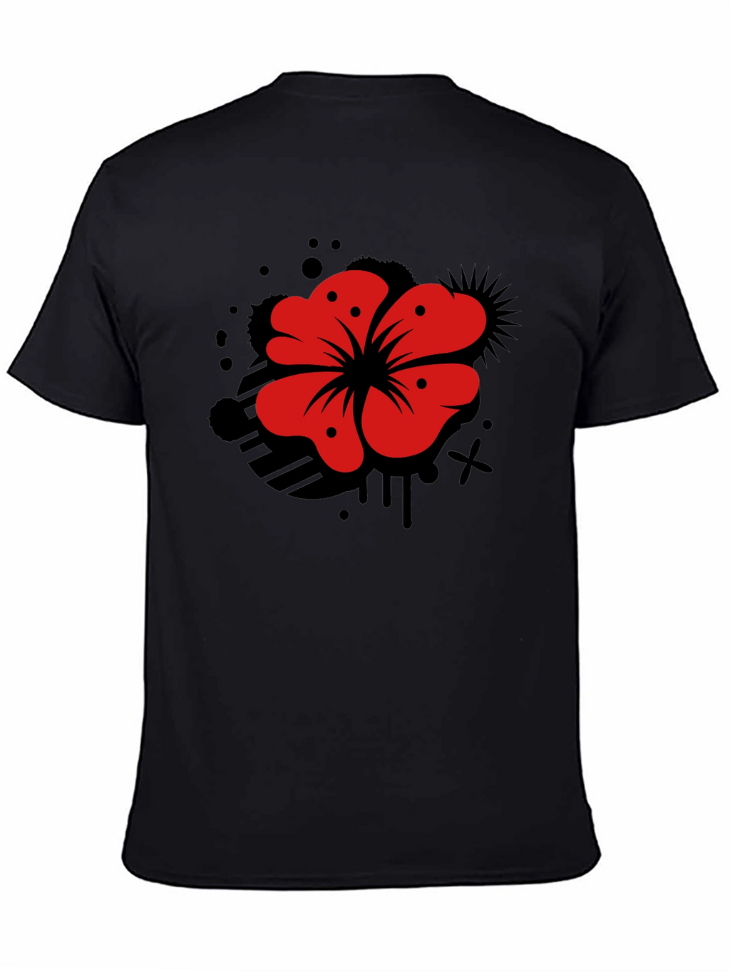 Mens Black T-Shirt with Red Flower Graphic