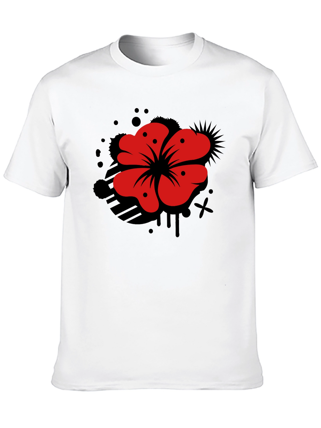 Mens Black T-Shirt with Red Flower Graphic