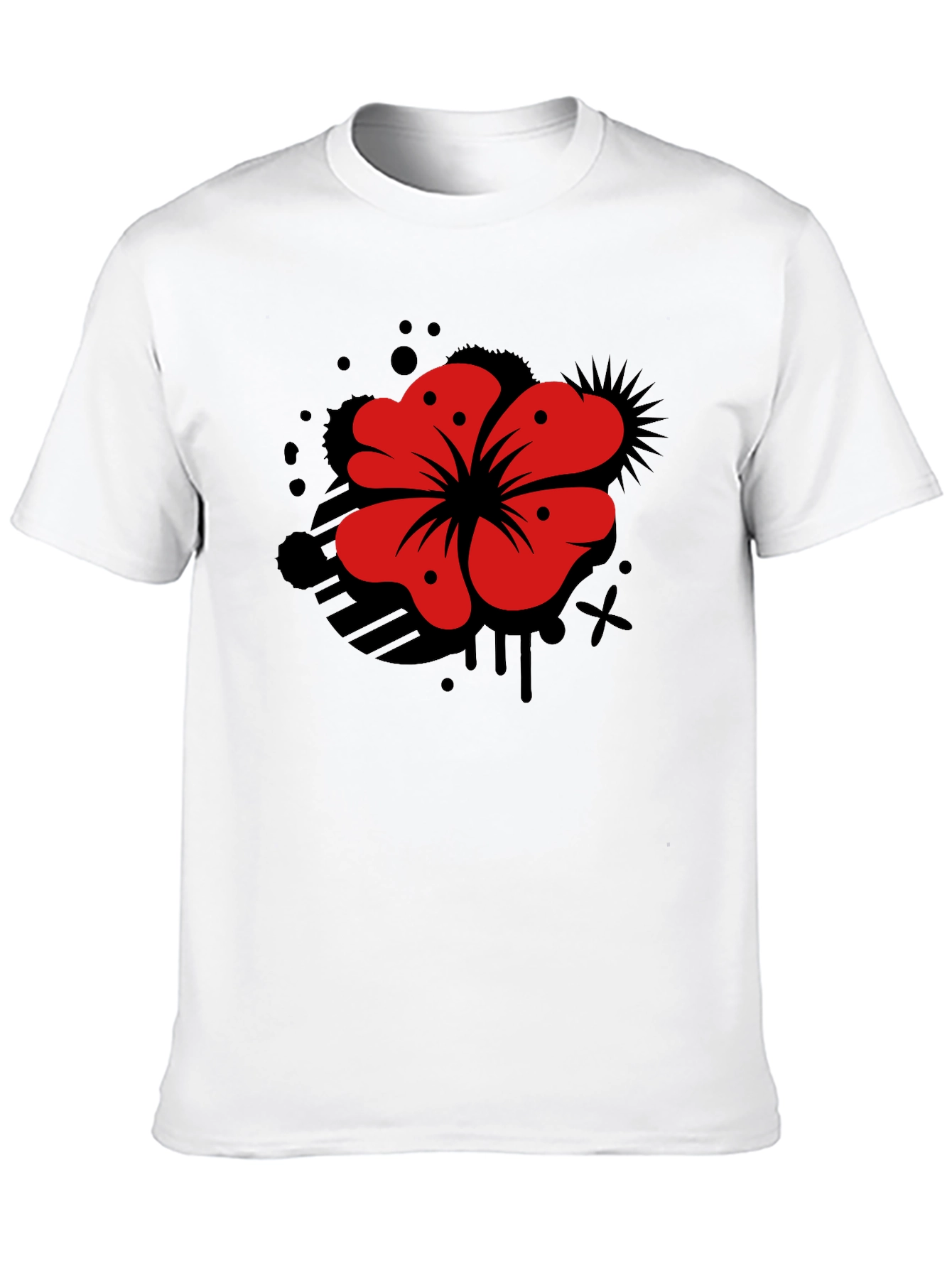 Mens Black T-Shirt with Red Flower Graphic