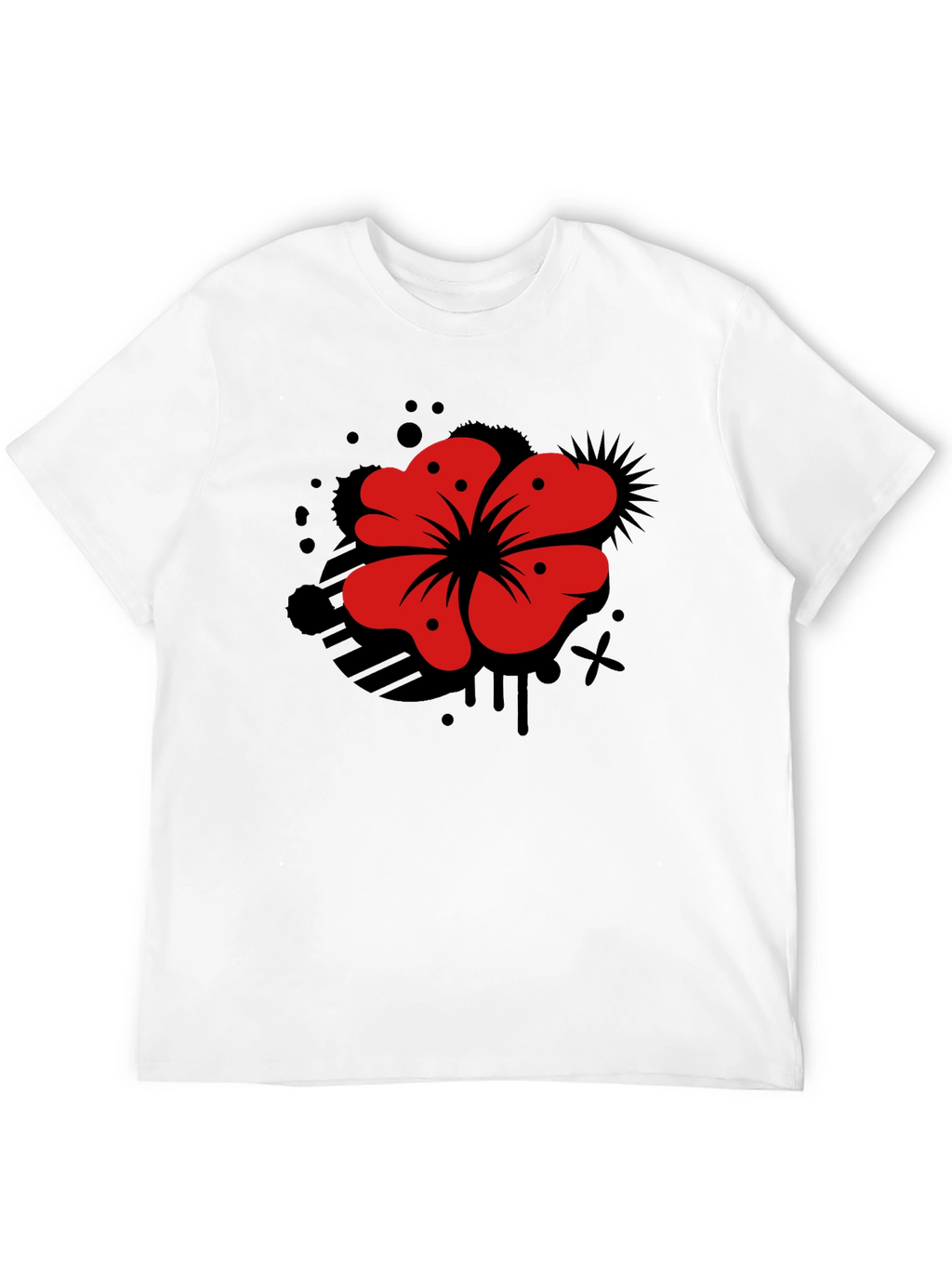 Mens Black T-Shirt with Red Flower Graphic
