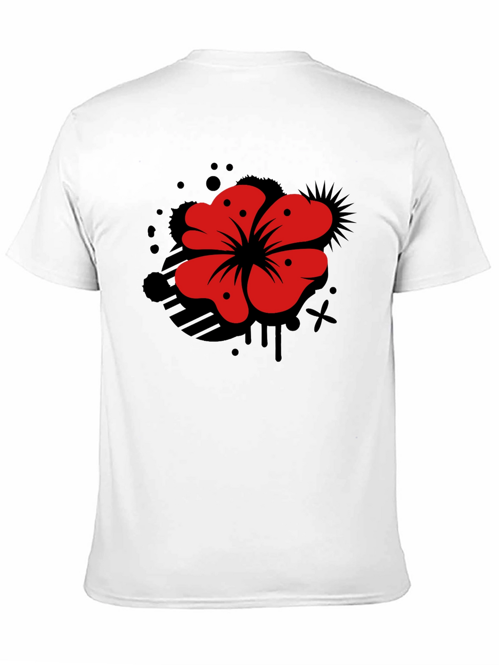 Mens Black T-Shirt with Red Flower Graphic