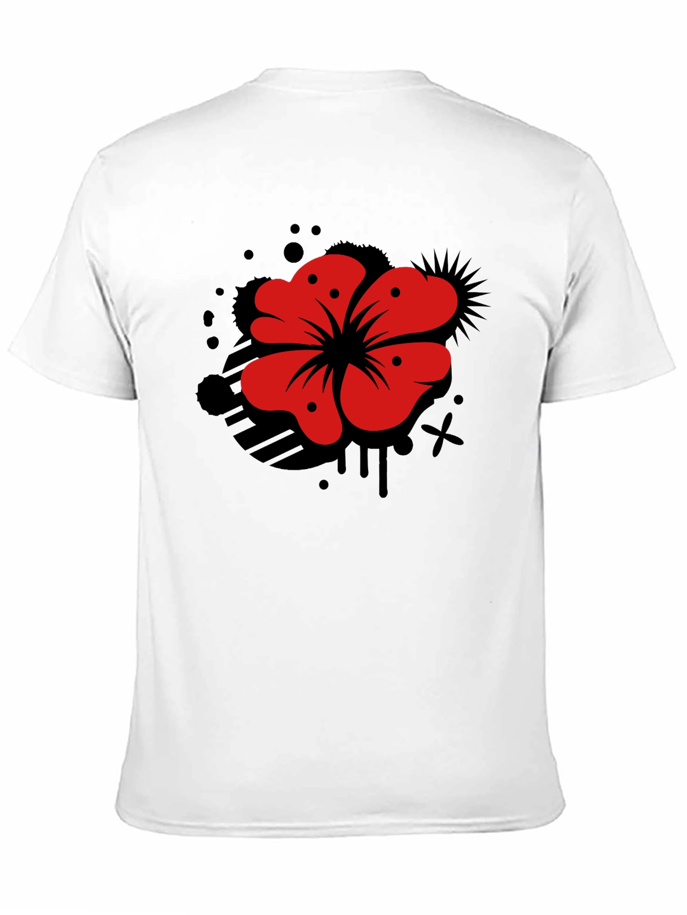 Mens Black T-Shirt with Red Flower Graphic