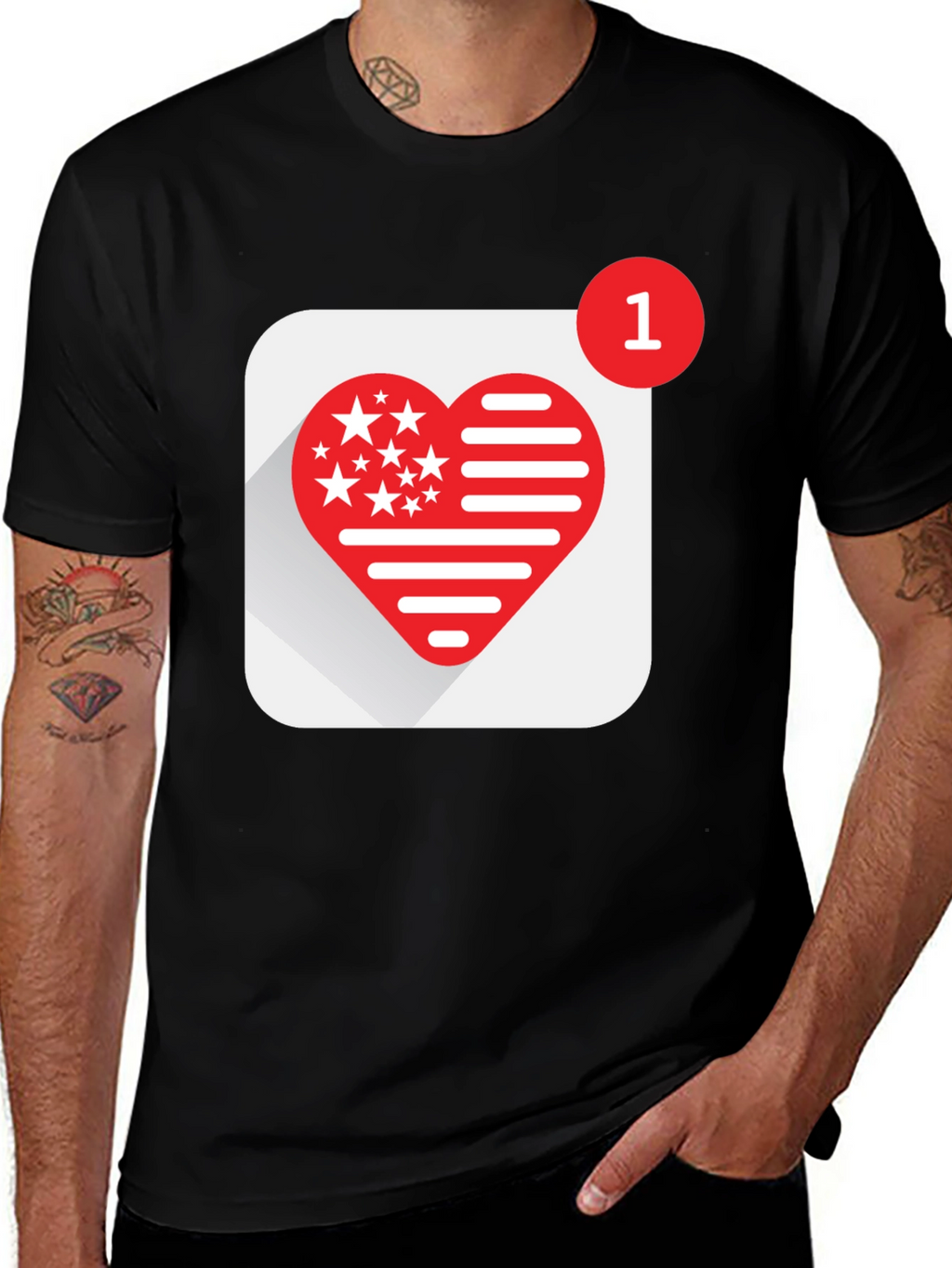 Heart Stars and Stripes Graphic Black T-Shirt