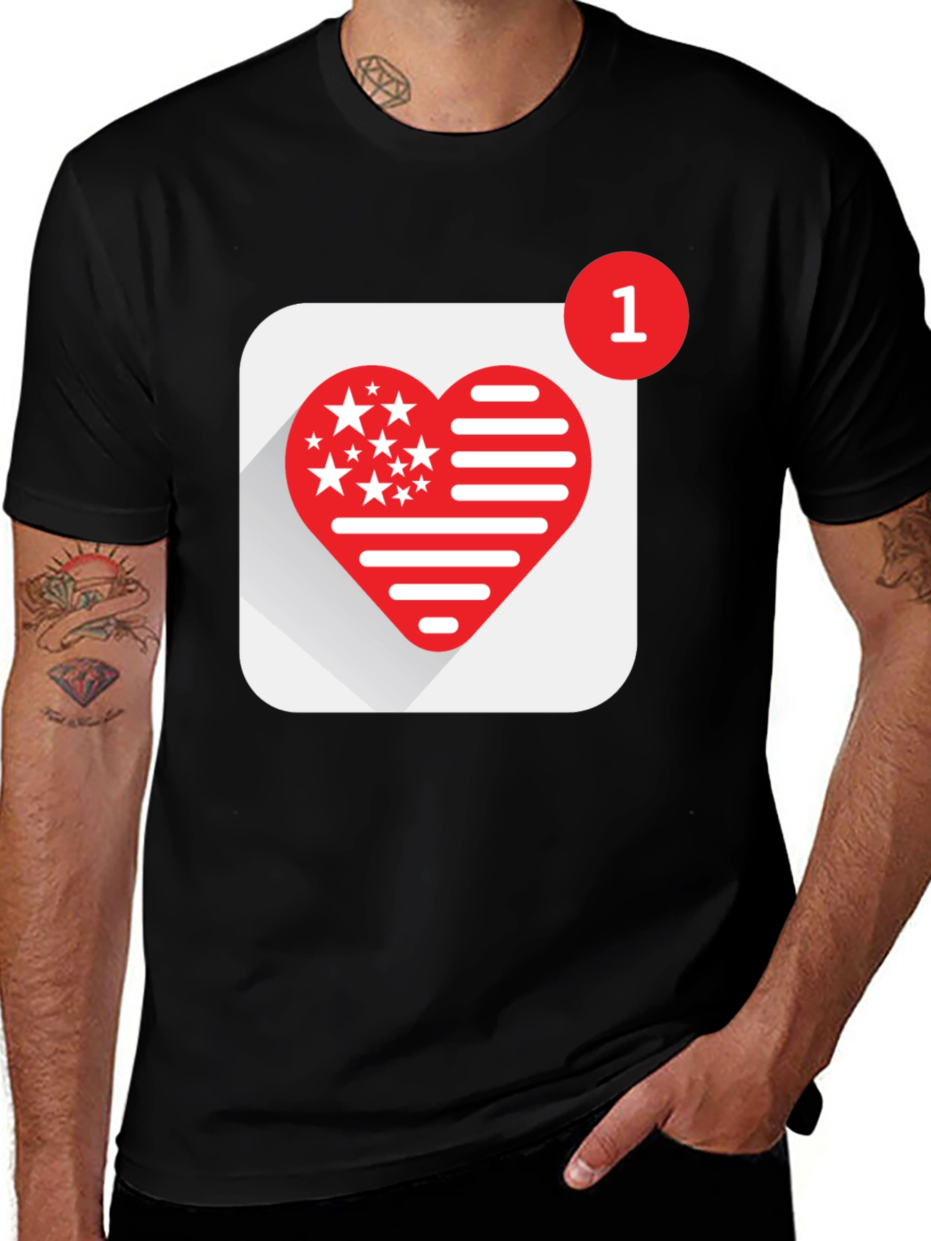 Heart Stars and Stripes Graphic Black T-Shirt