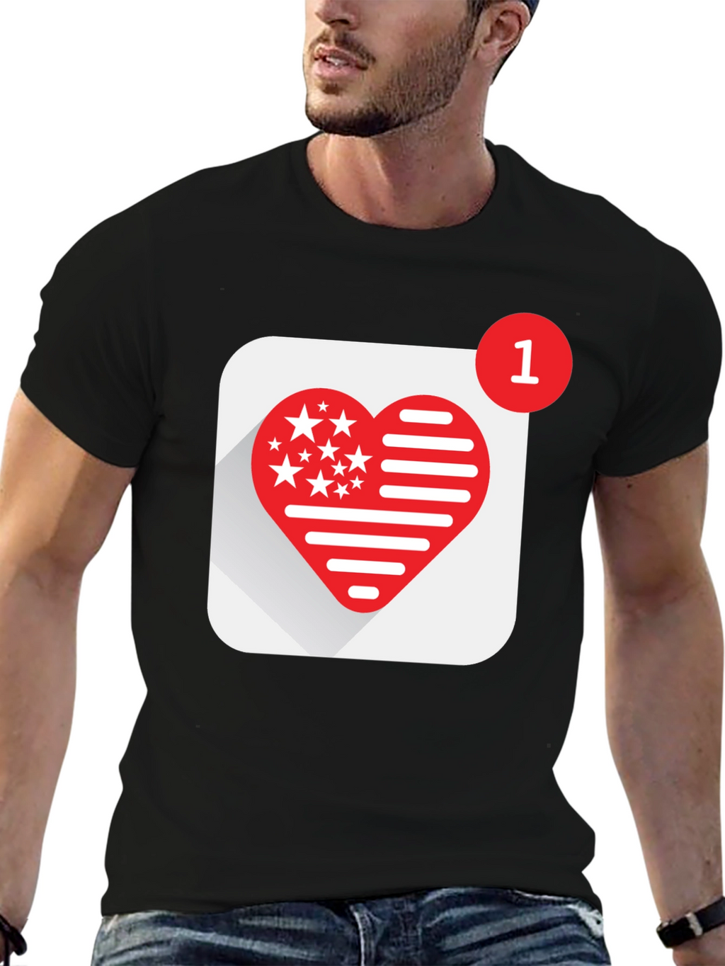 Heart Stars and Stripes Graphic Black T-Shirt