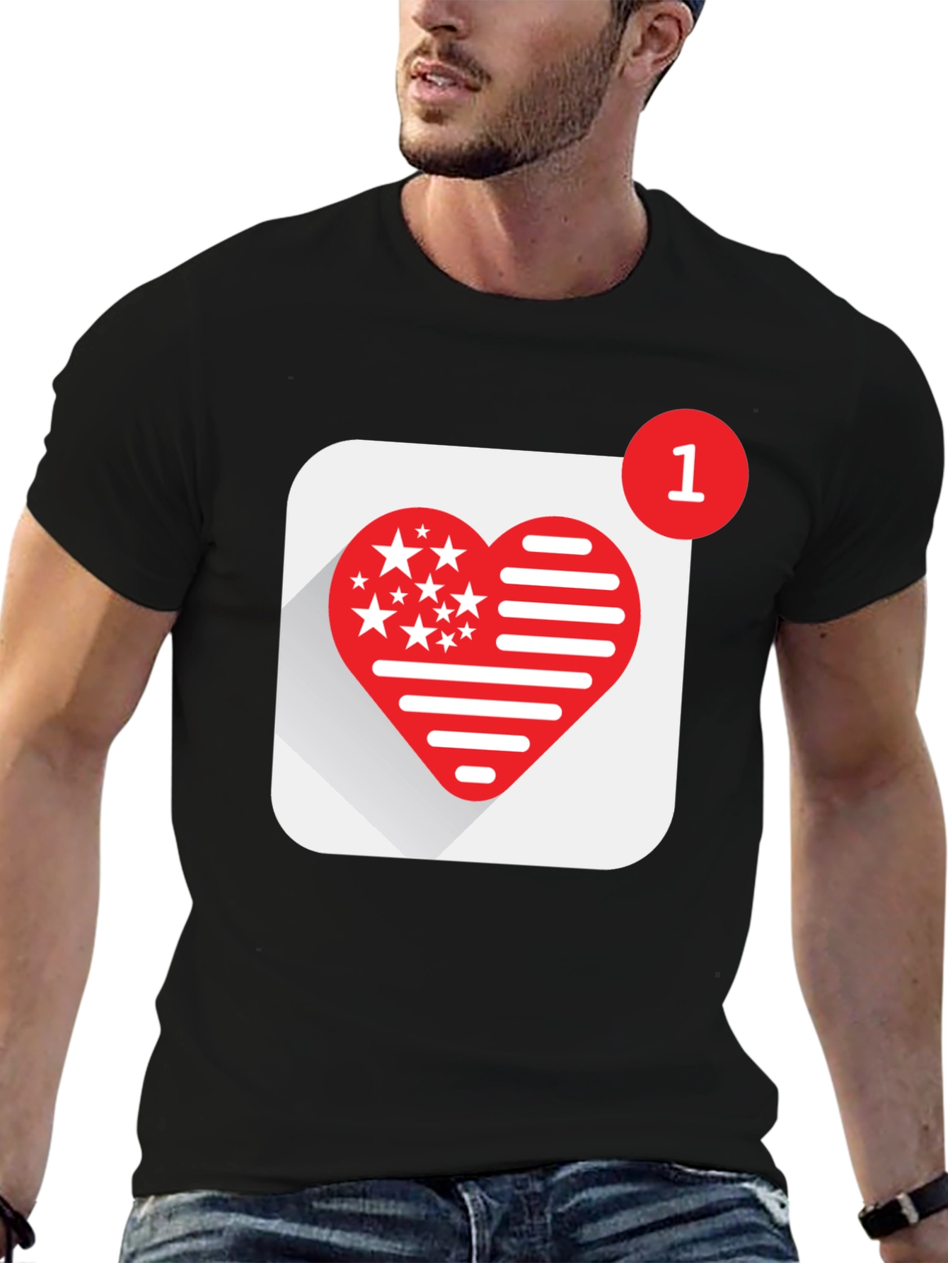 Heart Stars and Stripes Graphic Black T-Shirt