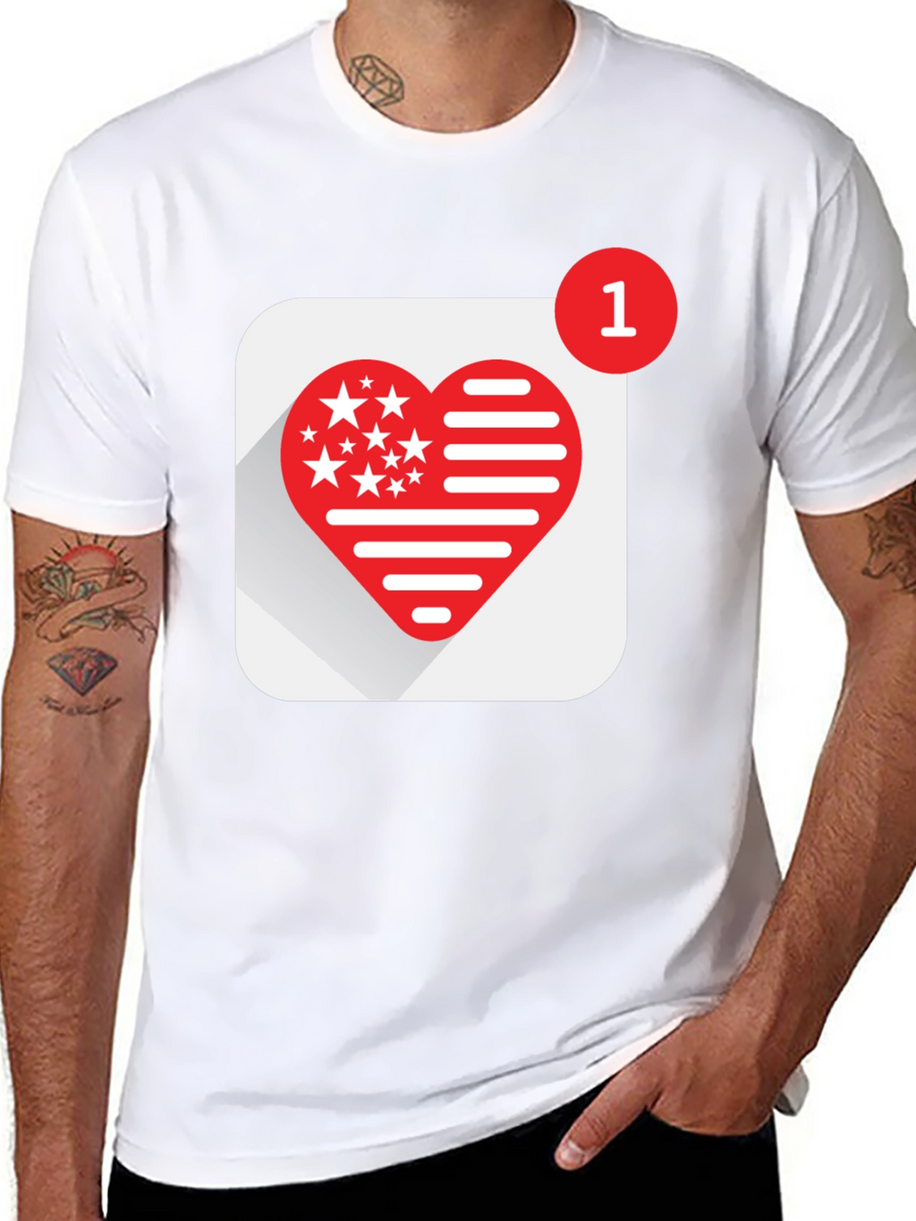 Heart Stars and Stripes Graphic Black T-Shirt
