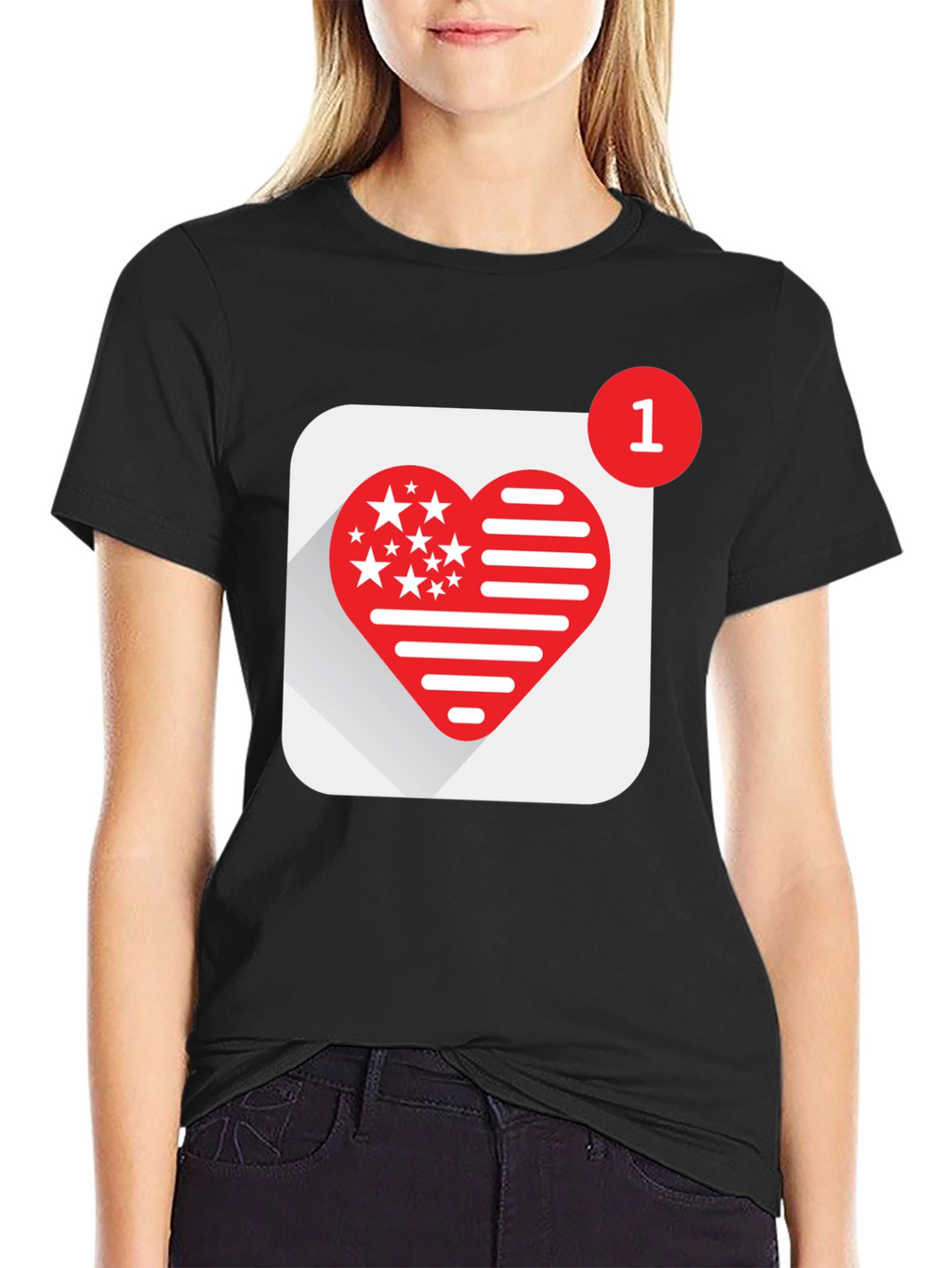 Heart Stars and Stripes Graphic Black T-Shirt