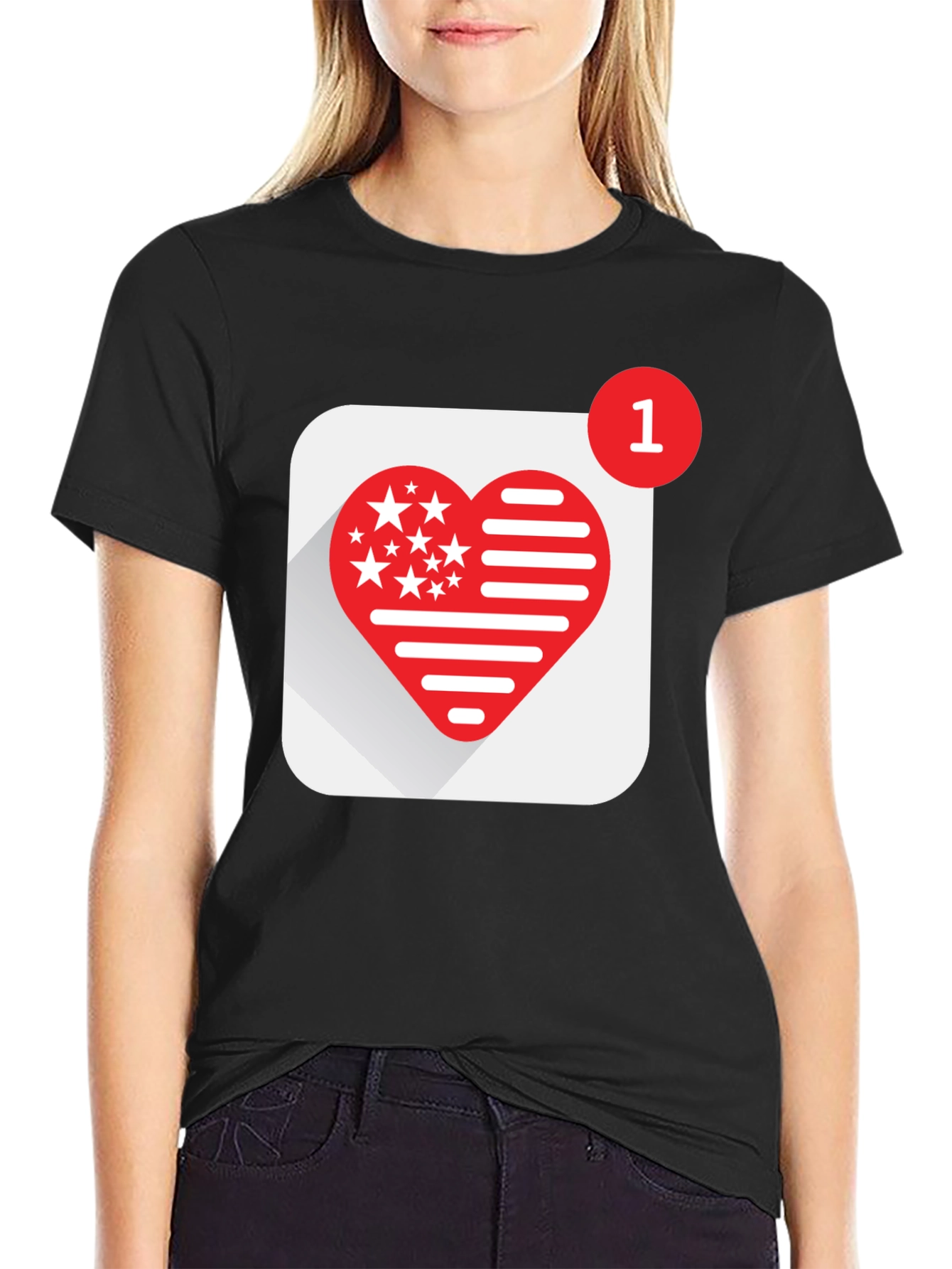 Heart Stars and Stripes Graphic Black T-Shirt