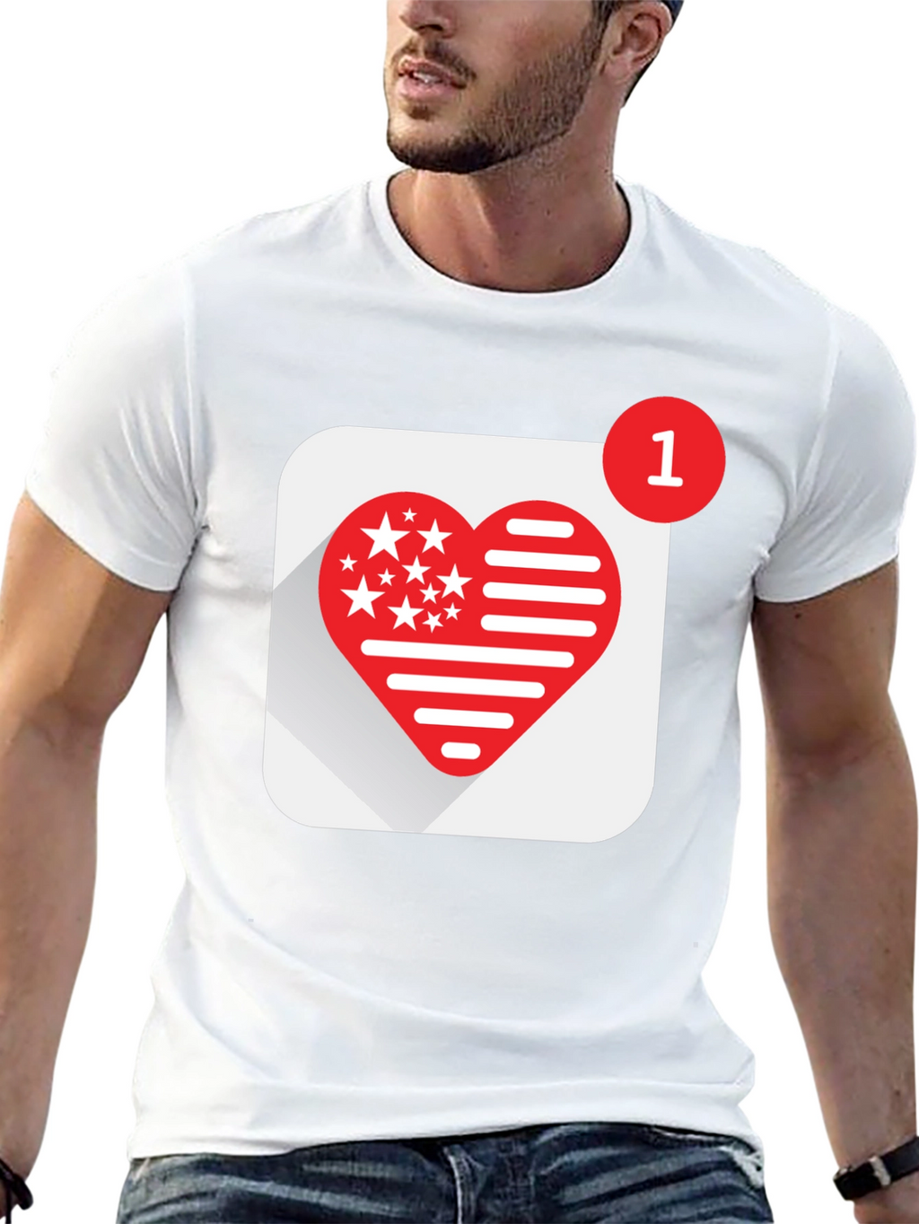 Heart Stars and Stripes Graphic Black T-Shirt