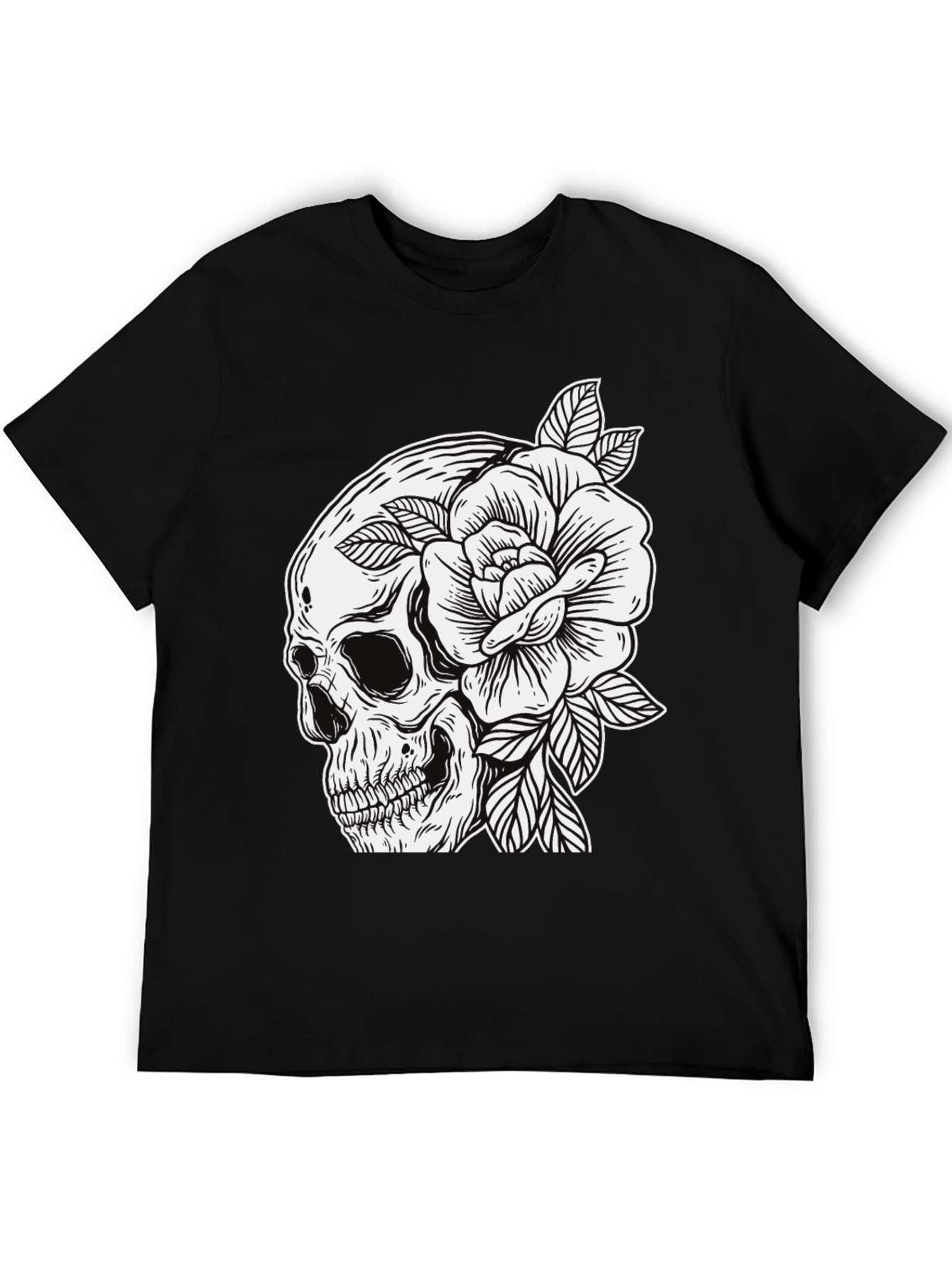 Skull & Rose Graphic Tee - Edgy Mens Fashion