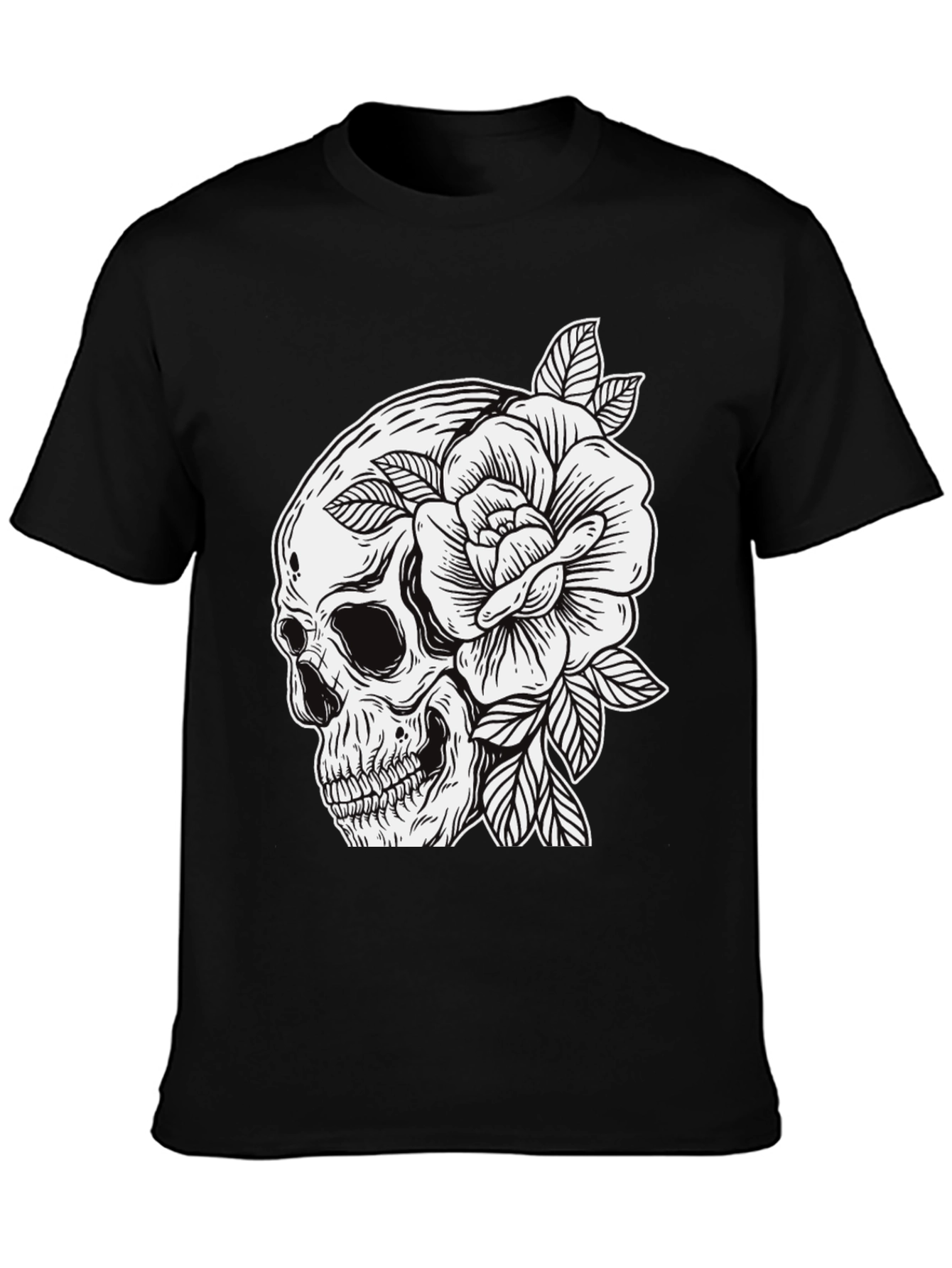Skull & Rose Graphic Tee - Edgy Mens Fashion