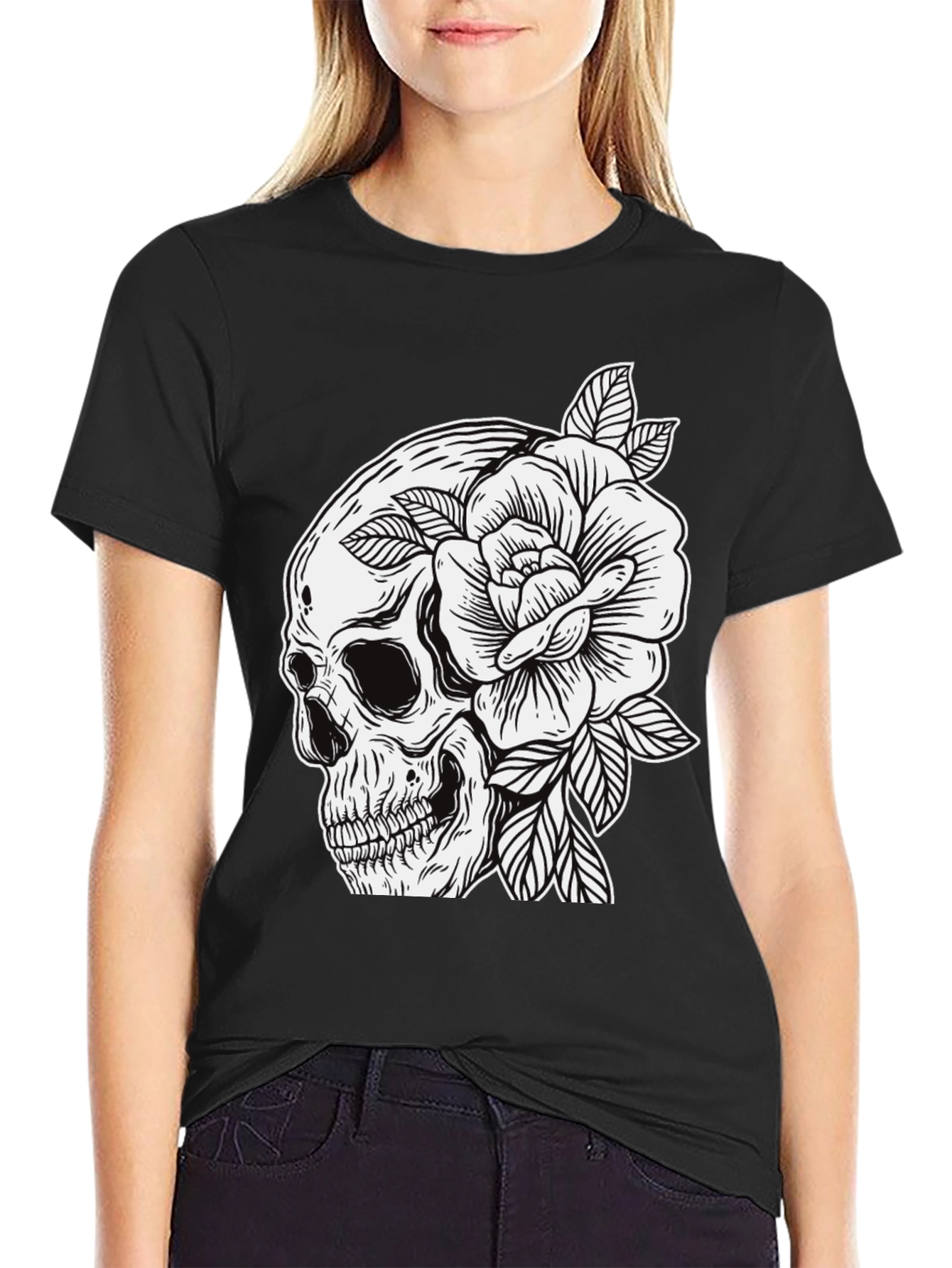 Skull & Rose Graphic Tee - Edgy Mens Fashion