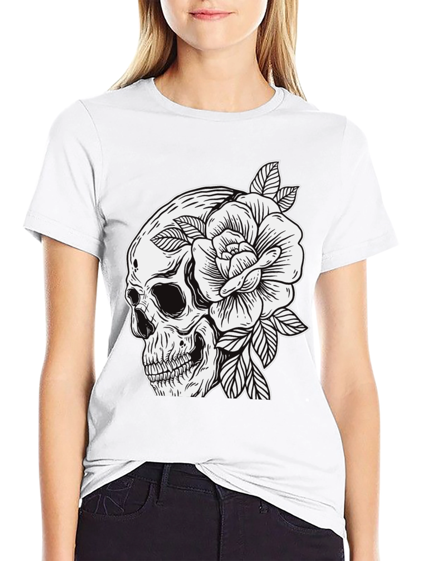 Skull & Rose Graphic Tee - Edgy Mens Fashion