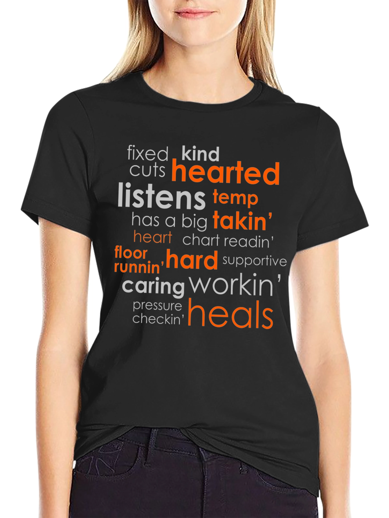 Heartfelt Nurse T-Shirt: Caring Hard Working Heals