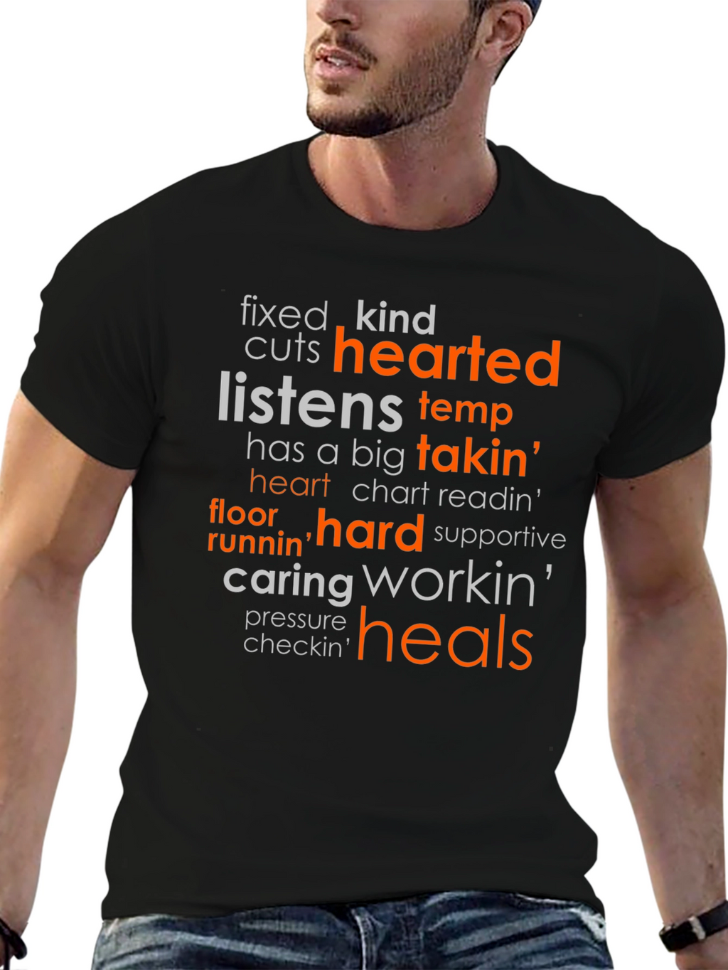 Heartfelt Nurse T-Shirt: Caring Hard Working Heals
