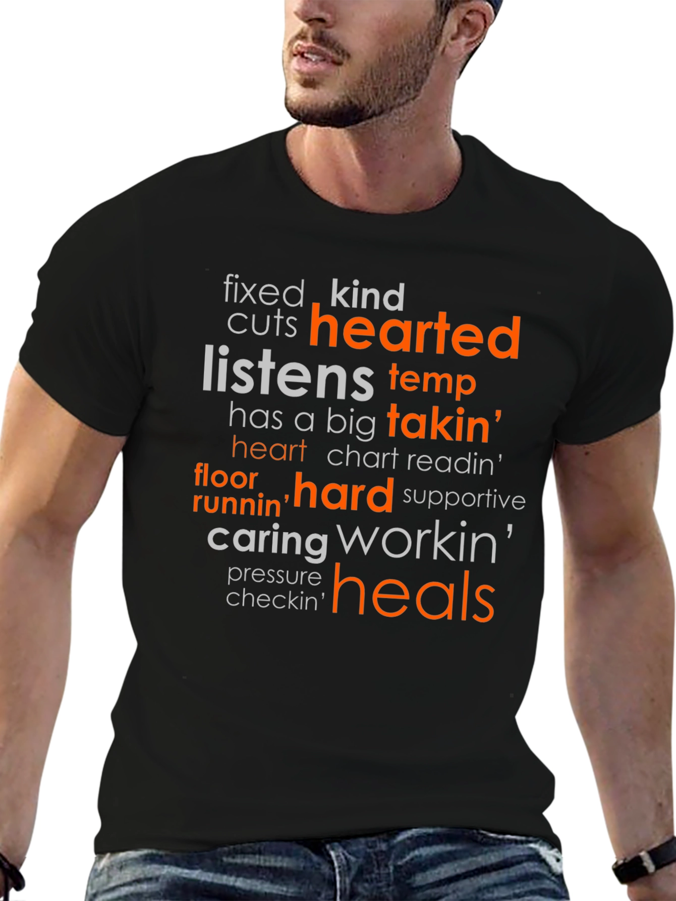 Heartfelt Nurse T-Shirt: Caring Hard Working Heals
