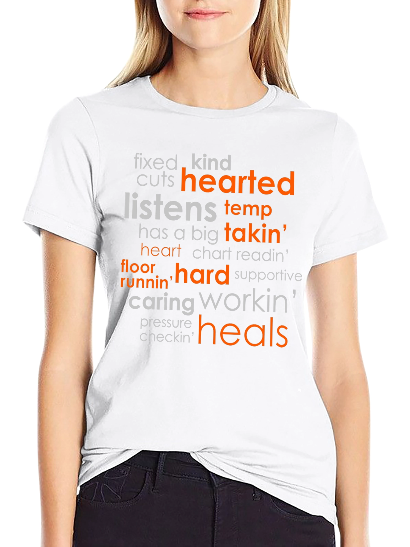 Heartfelt Nurse T-Shirt: Caring Hard Working Heals