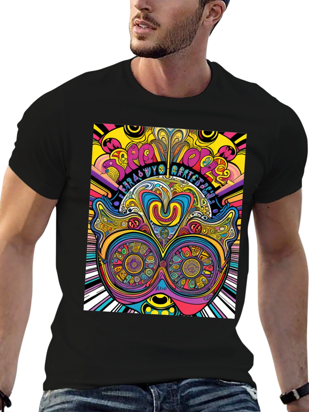Psychedelic Graphic Print Black T-Shirt