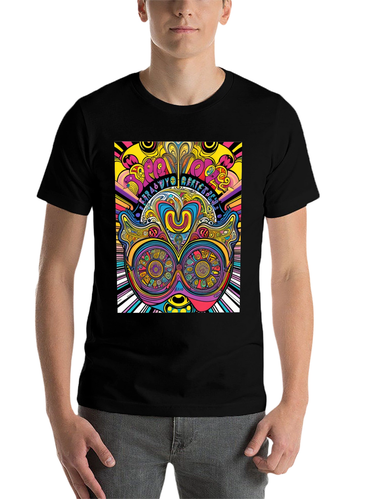 Psychedelic Graphic Print Black T-Shirt