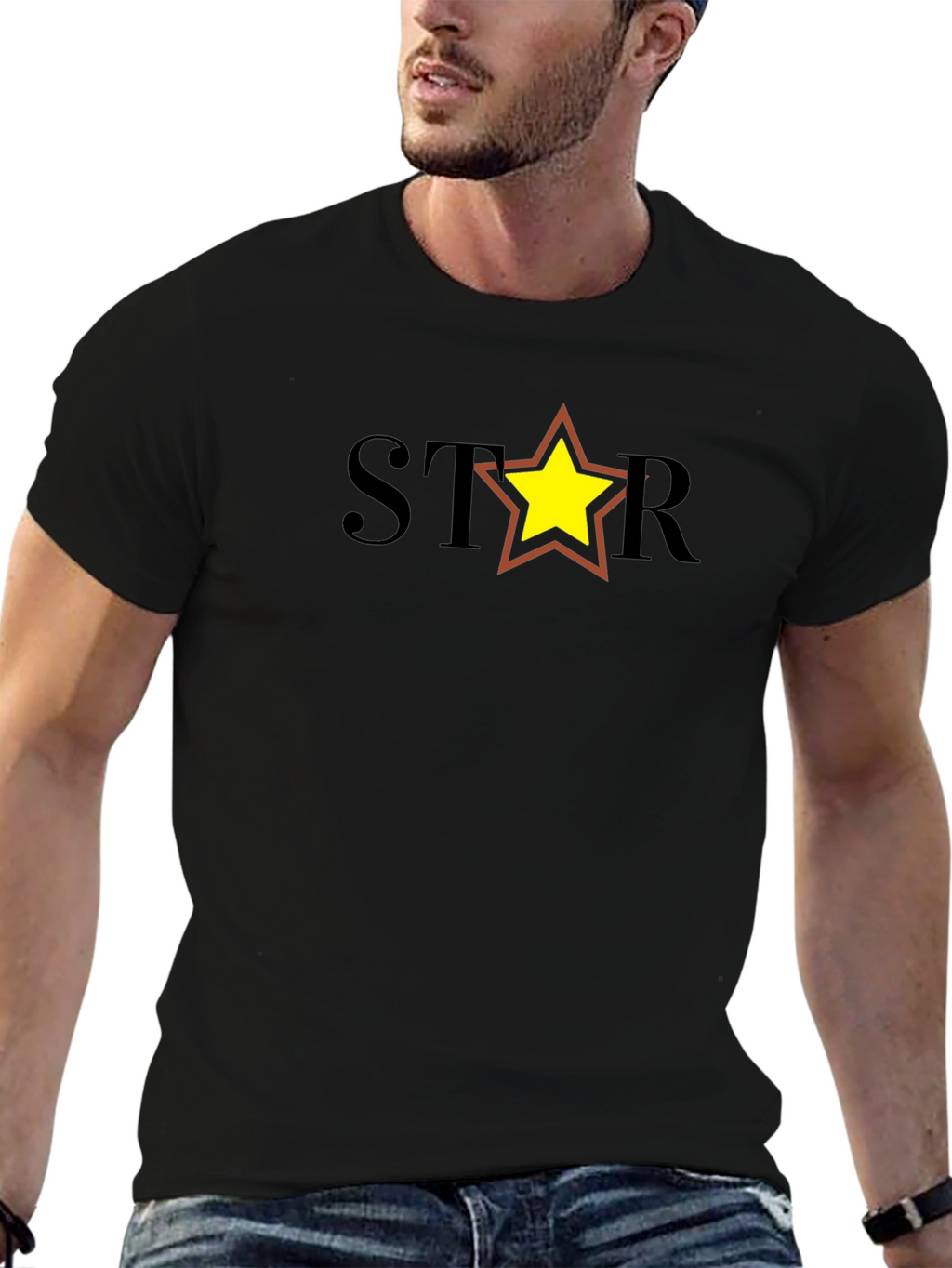 Star Graphic Tee - Black Cotton Blend Casual Shirt