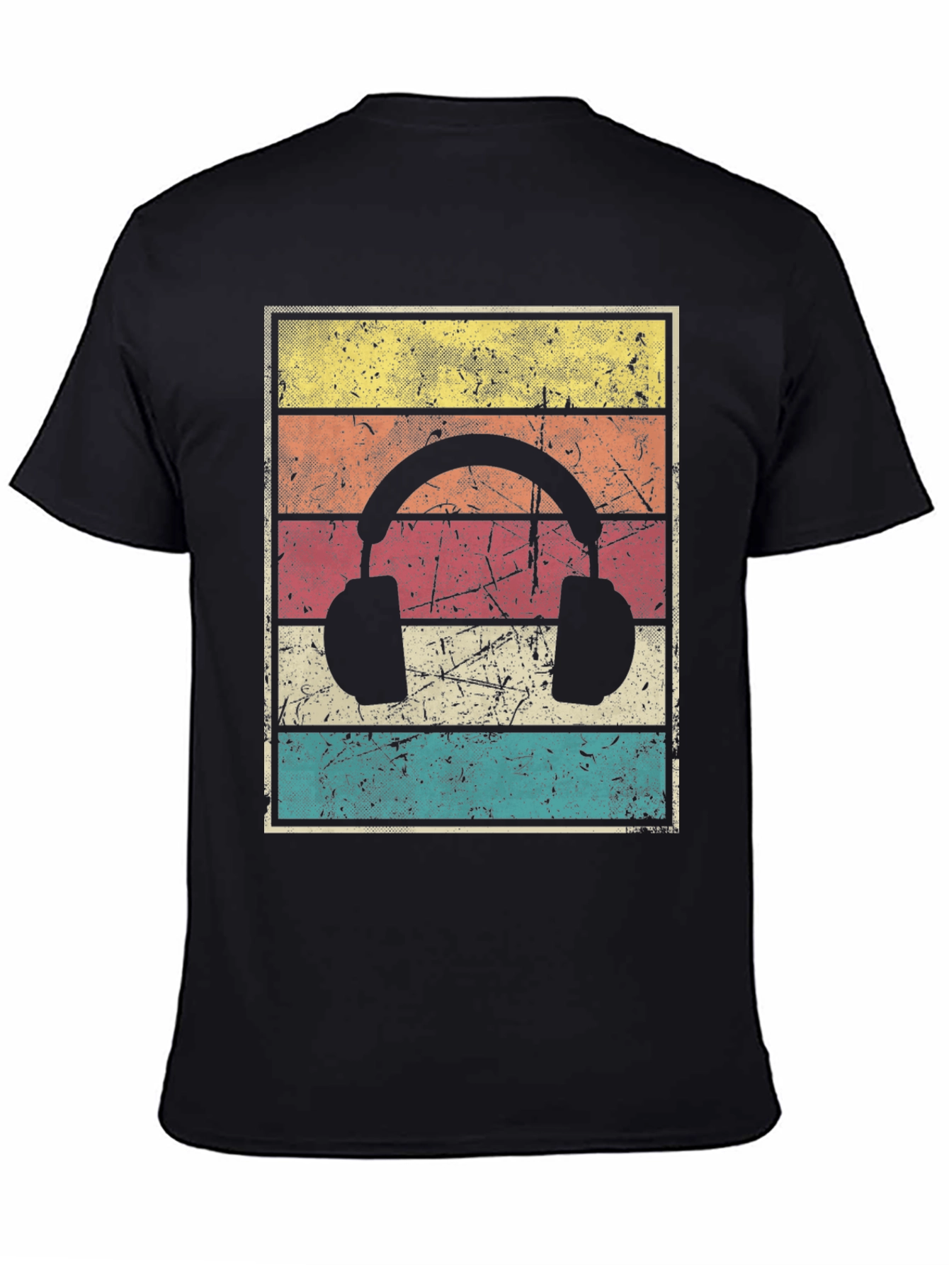 Retro Headphone Graphic Tee - Vintage Style Black T-Shirt