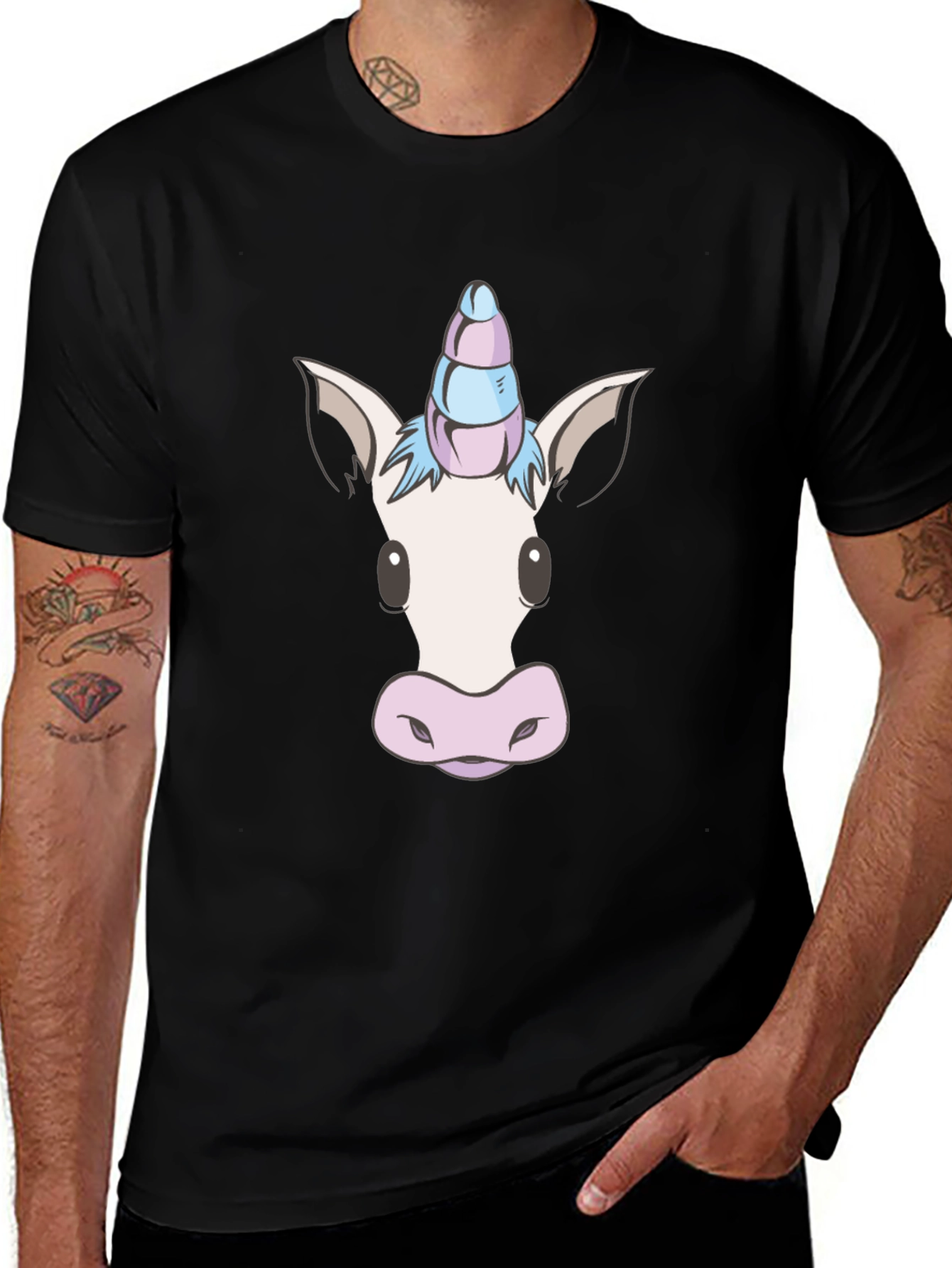 Unicorn Head Graphic Tee - Black Cotton Blend