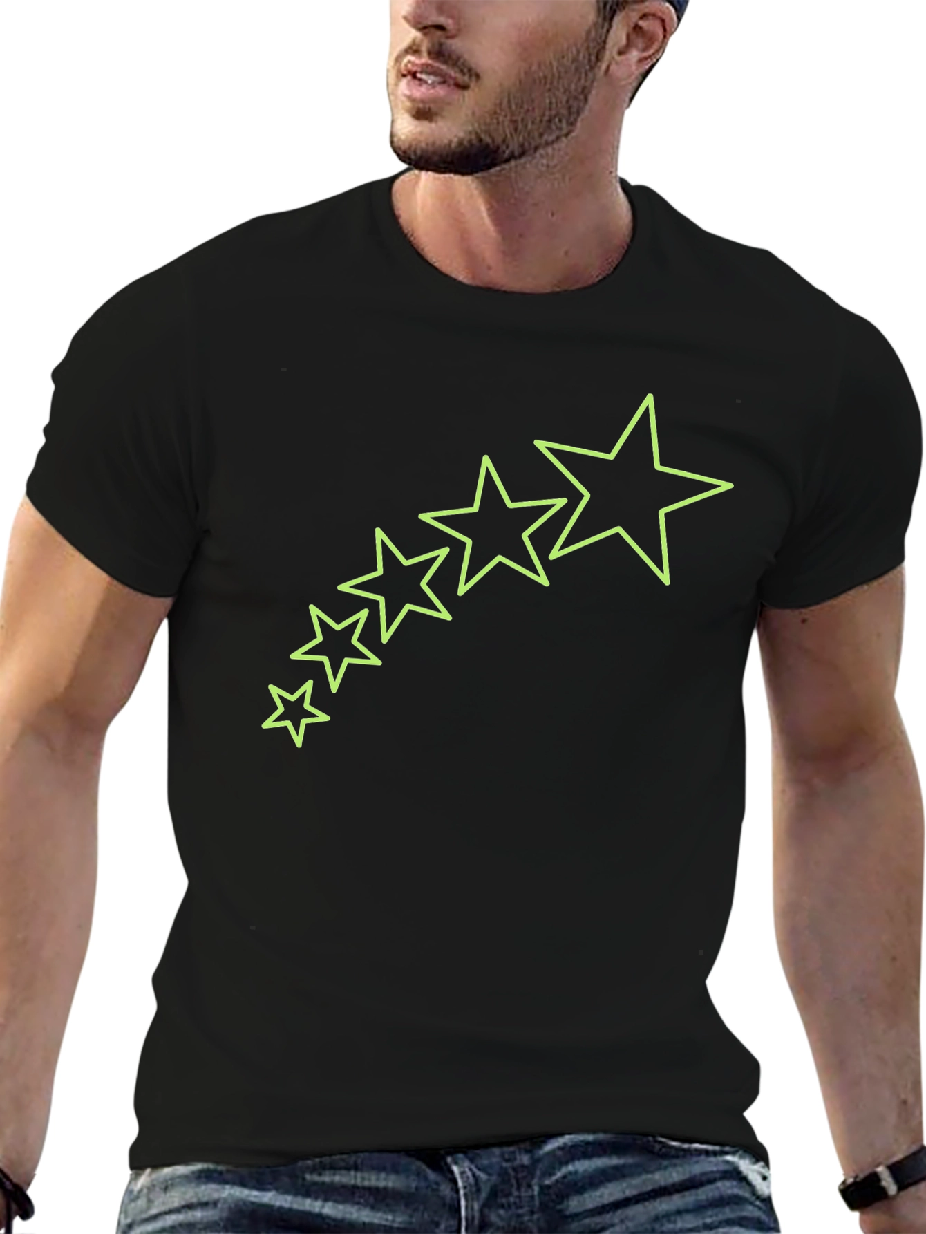 Mens Black T-Shirt with Star Graphics