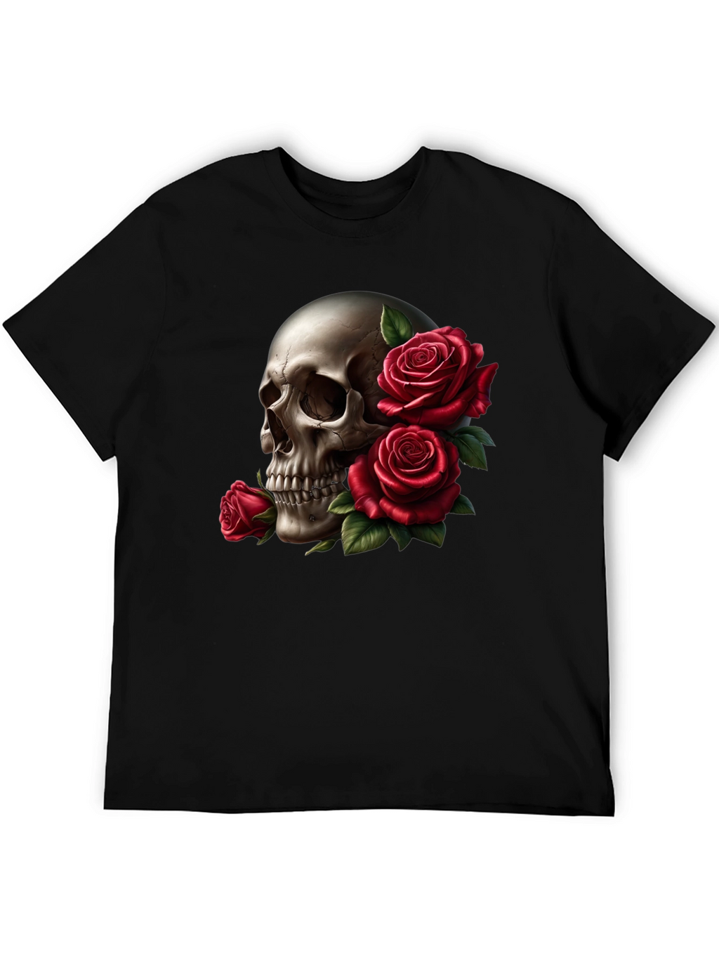 Skull and Roses Graphic Tee - Black