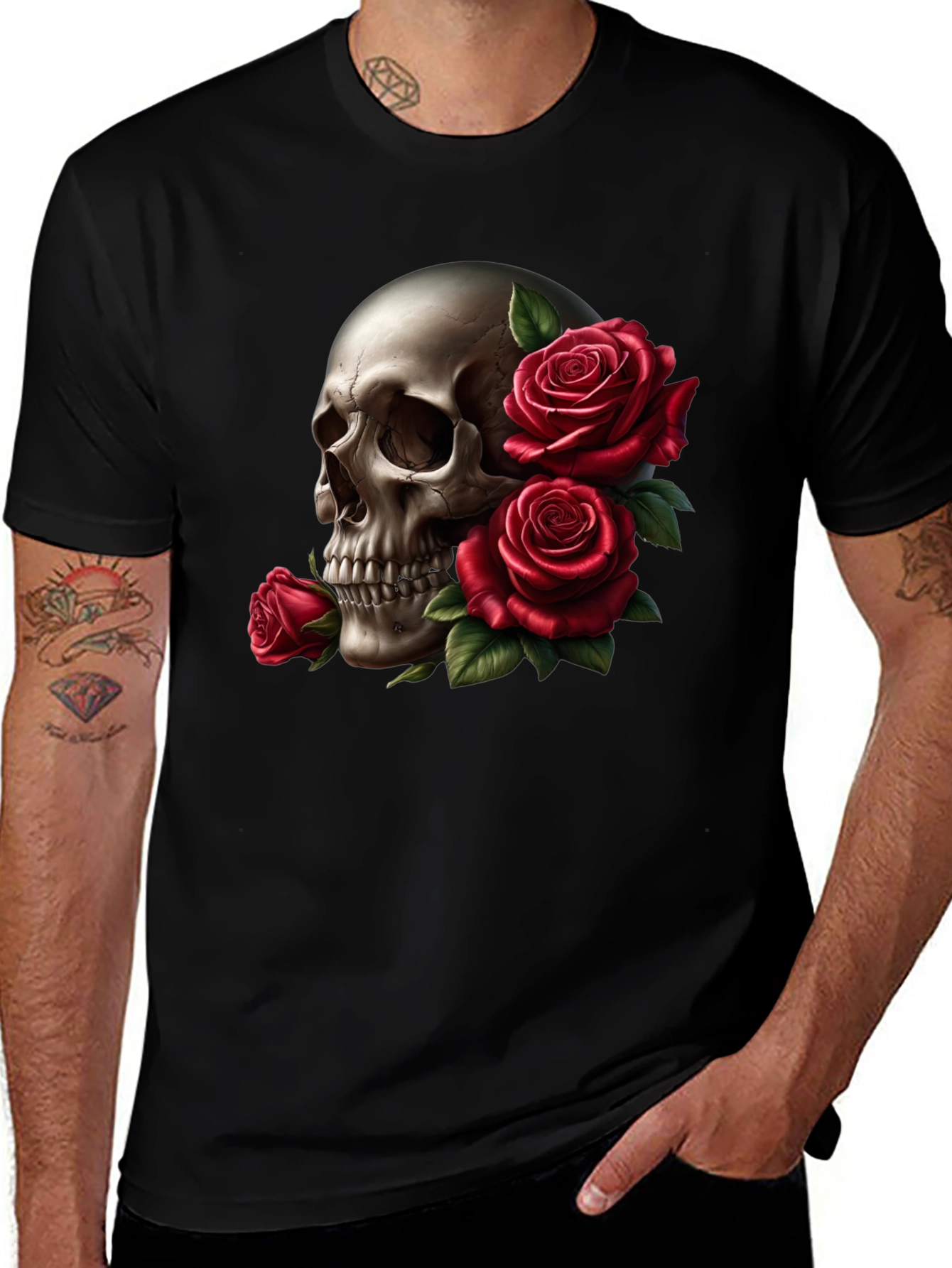 Skull and Roses Graphic Tee - Black