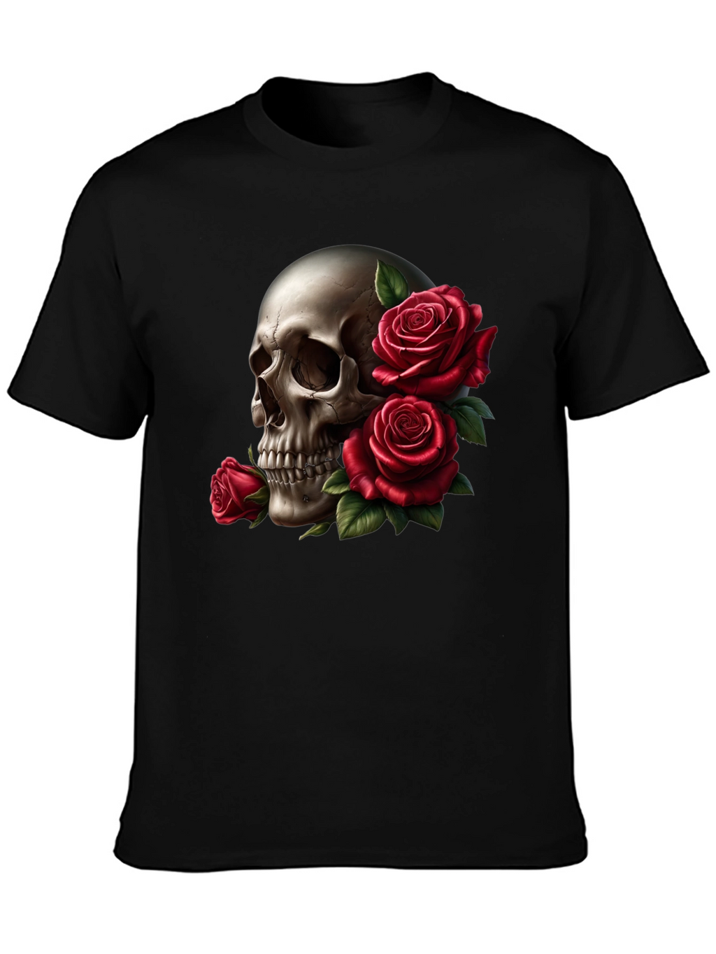 Skull and Roses Graphic Tee - Black