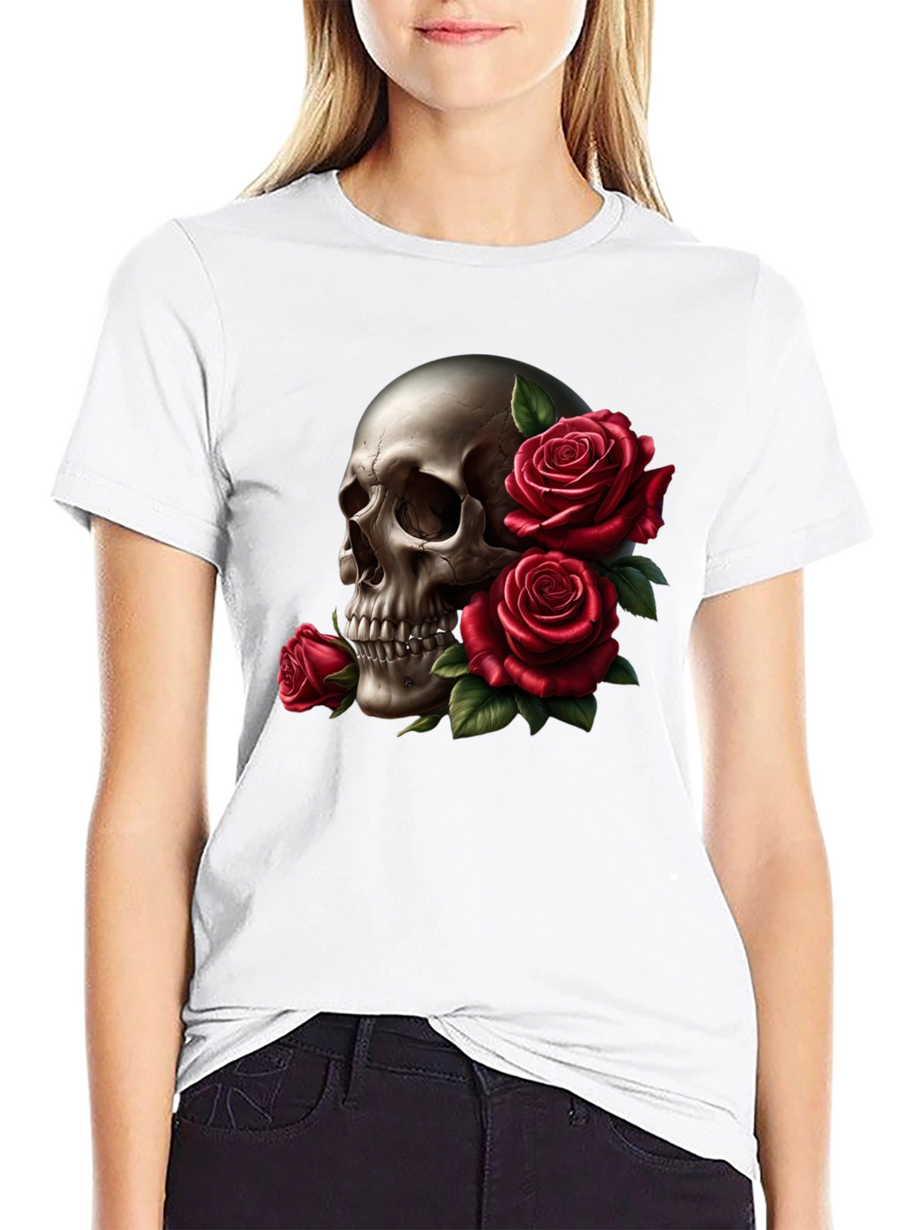 Skull and Roses Graphic Tee - Black