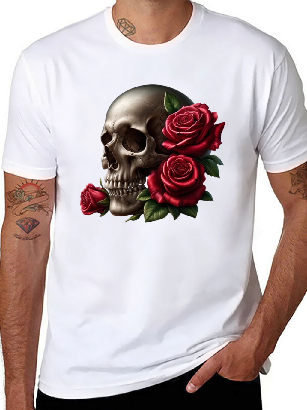 Skull and Roses Graphic Tee - Black