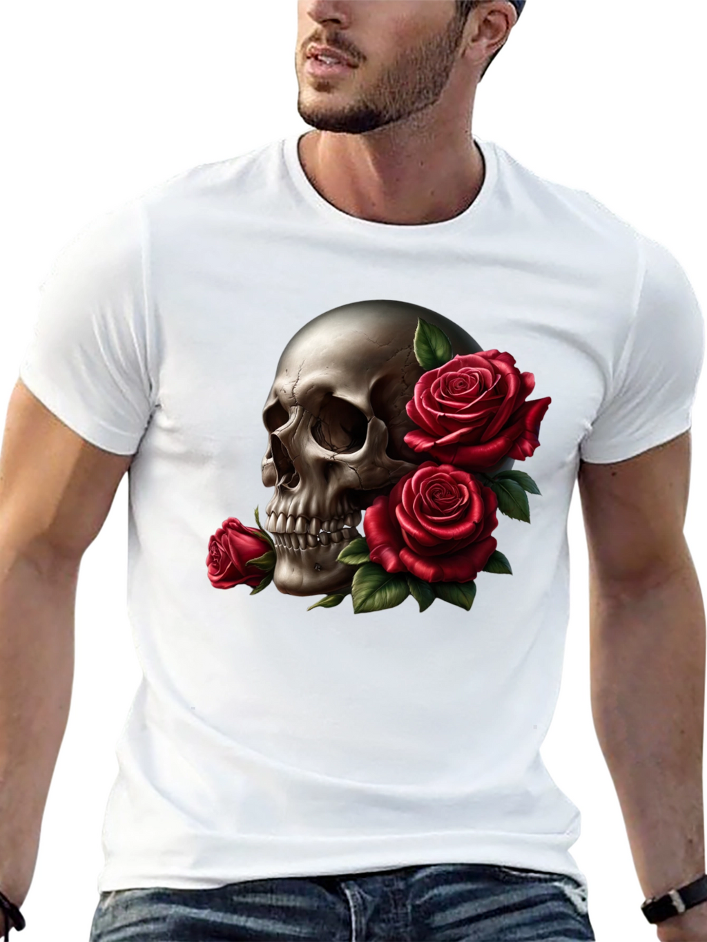 Skull and Roses Graphic Tee - Black