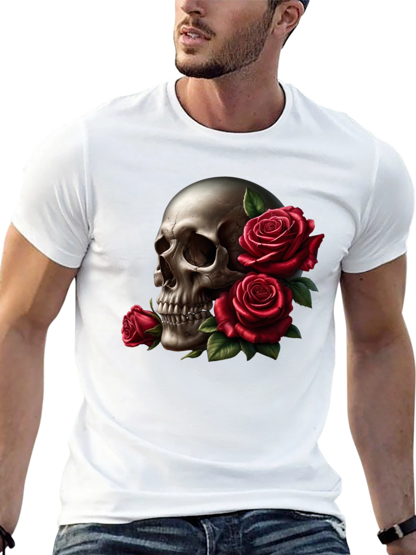 Skull and Roses Graphic Tee - Black