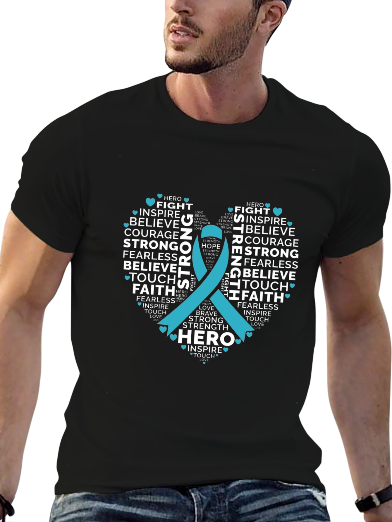 Inspirational Teal Ribbon Heart T-Shirt