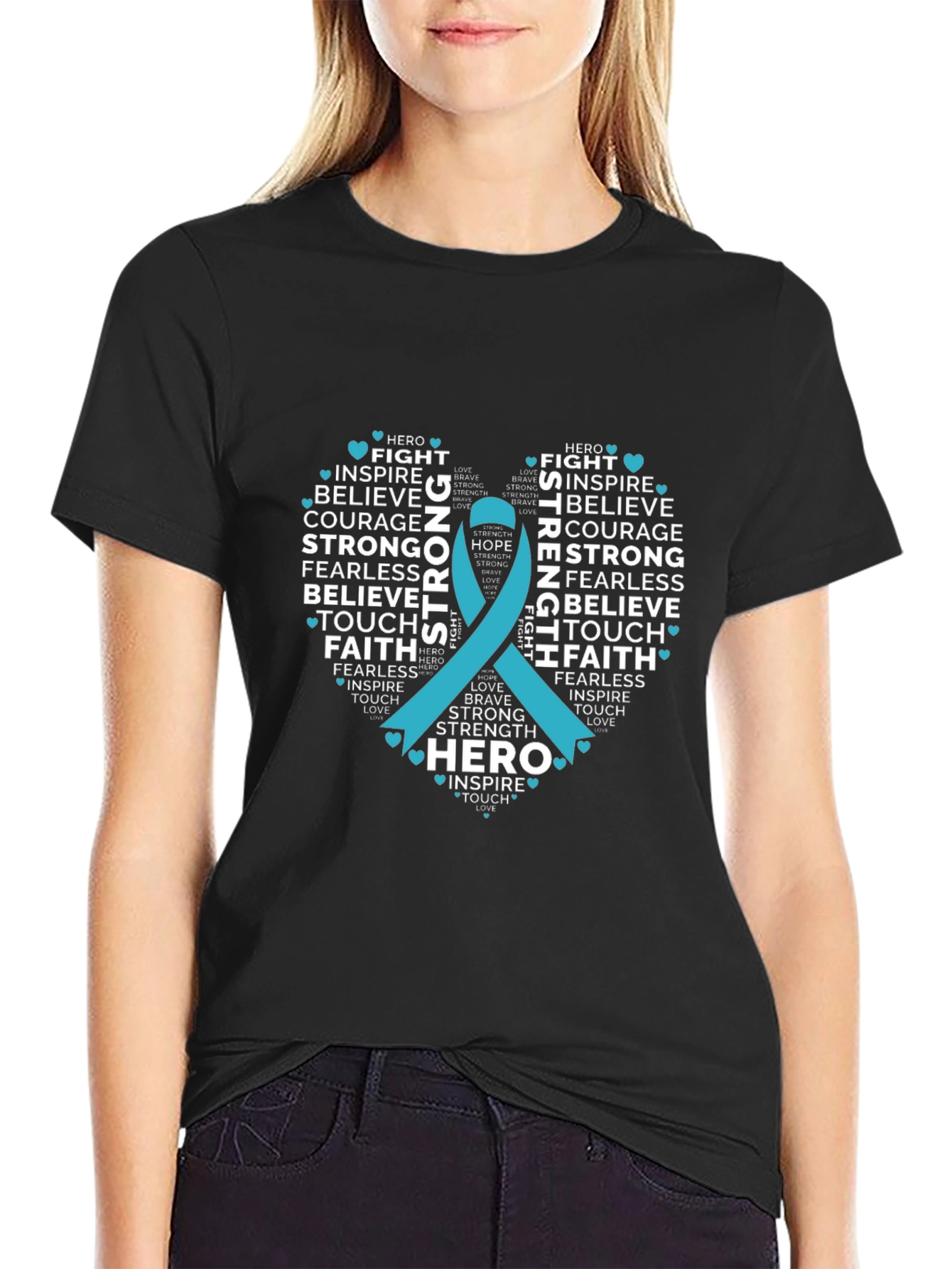 Inspirational Teal Ribbon Heart T-Shirt