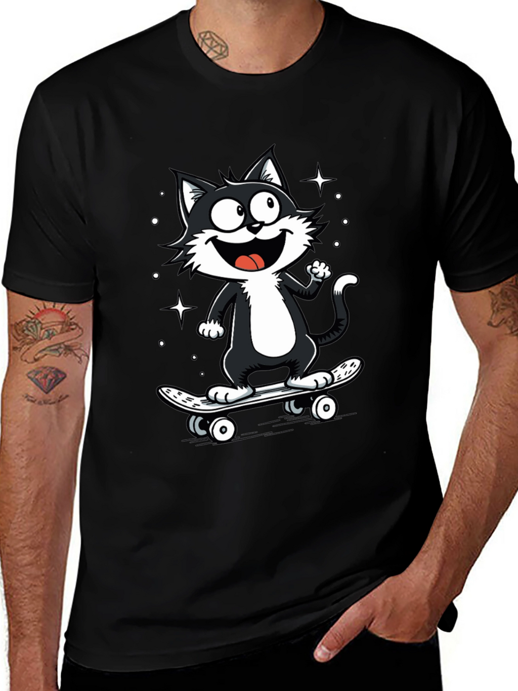 Cool Cat Skateboard Graphic T-Shirt