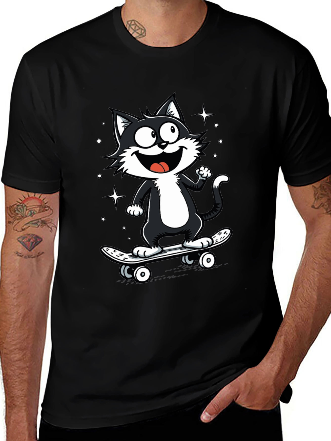 Cool Cat Skateboard Graphic T-Shirt