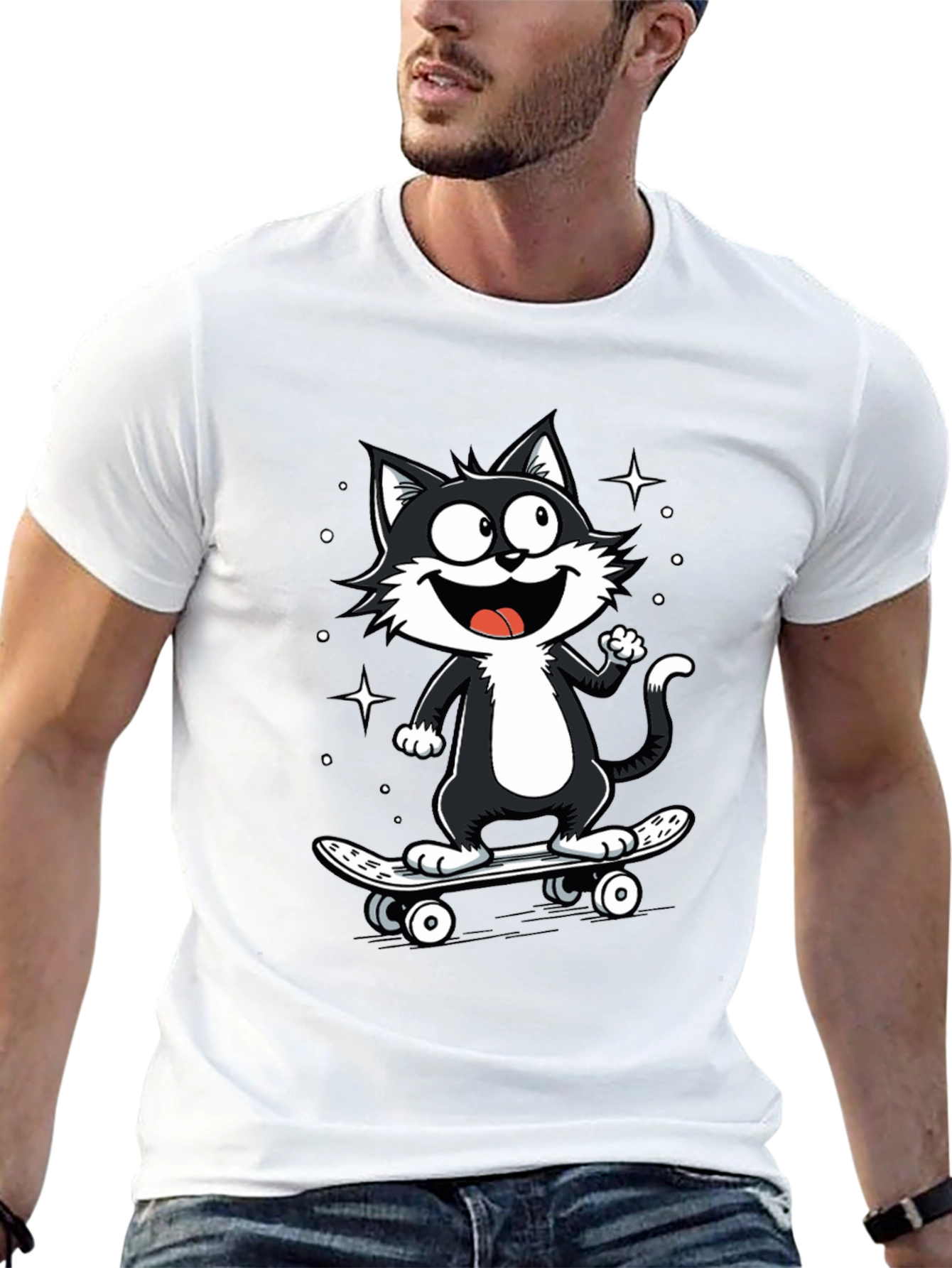 Cool Cat Skateboard Graphic T-Shirt